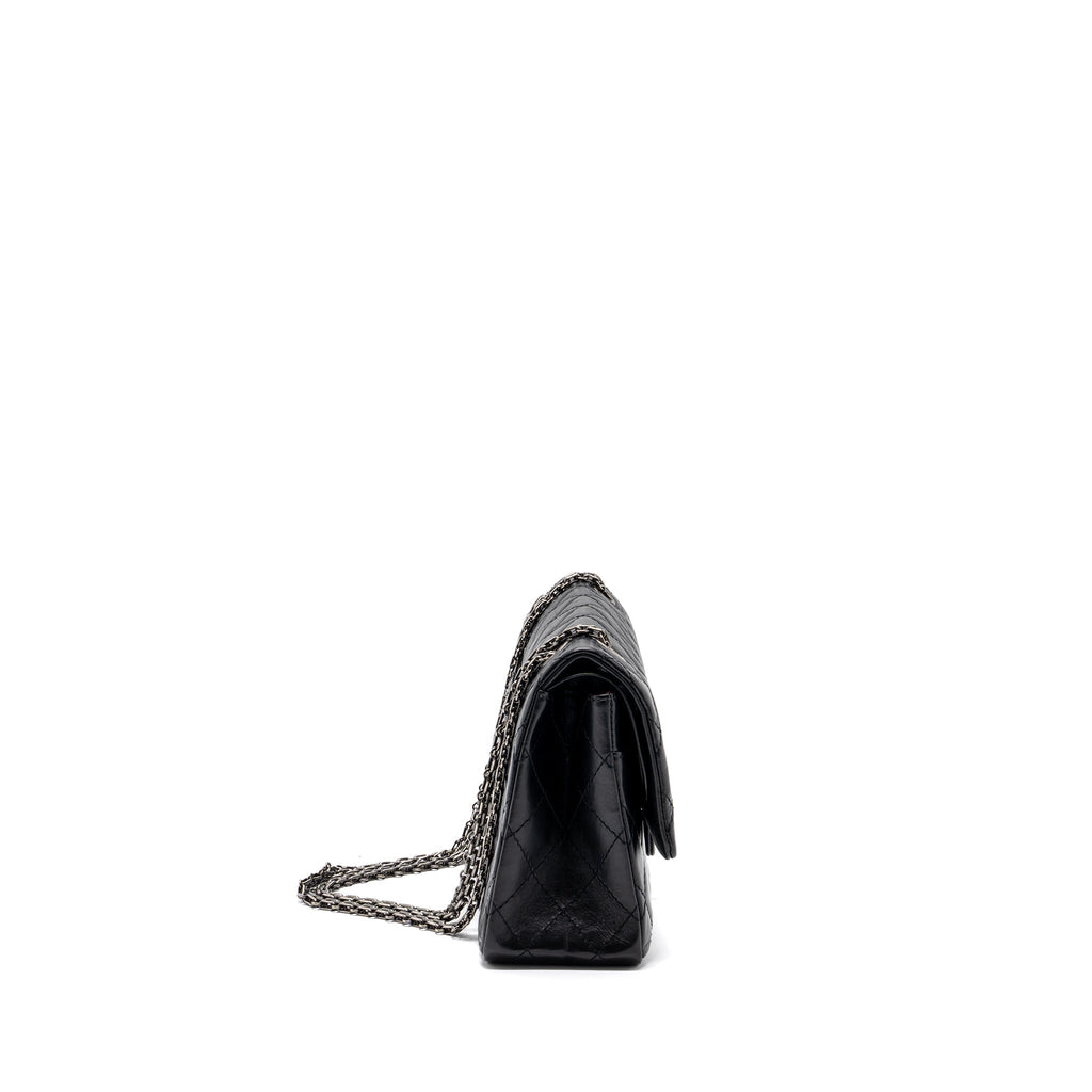 CHANEL 2.55 226 REISSUE FLAP BAG AGED CALFSKIN BLACK RUTHENIUM HARDWARE