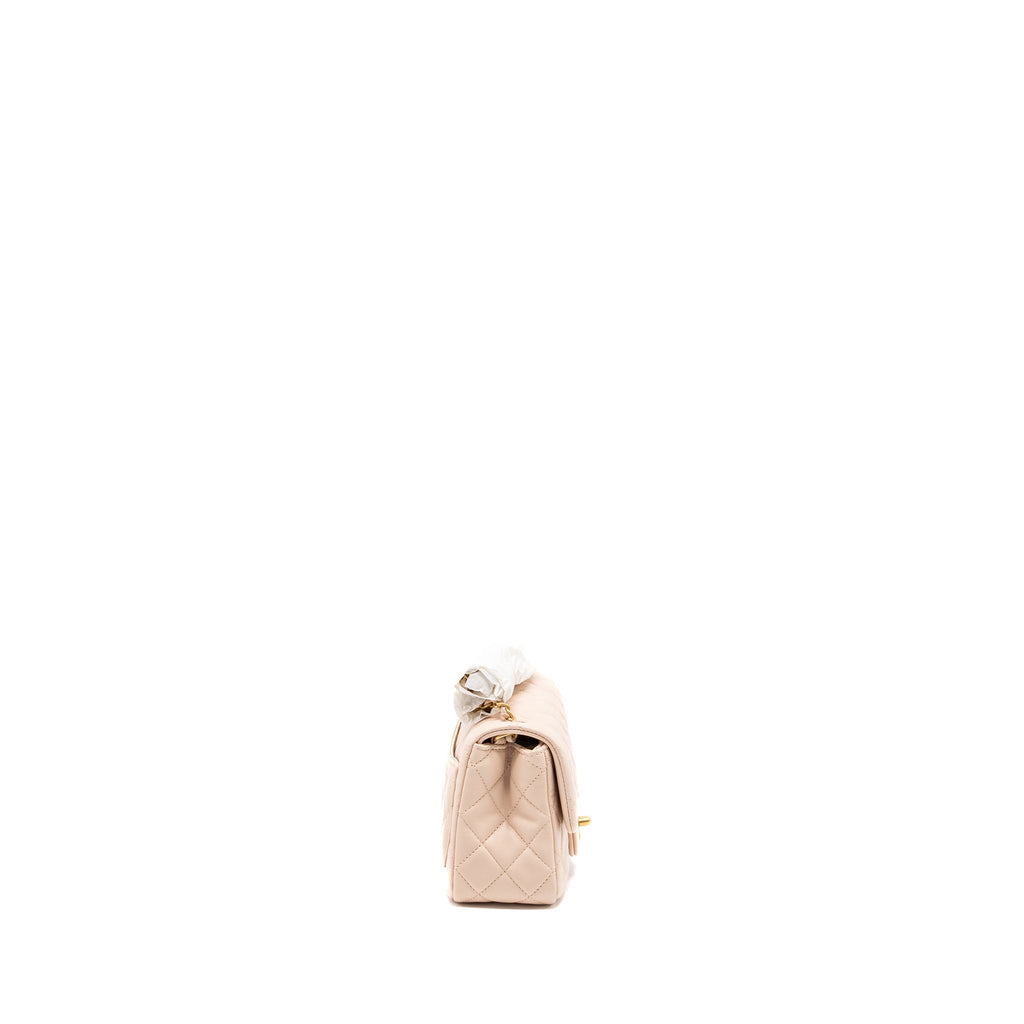 CHANEL 22C PEARL CRUSH MINI SQUARE FLAP BAG LAMBSKIN PINK GHW (MICROCHIP)
