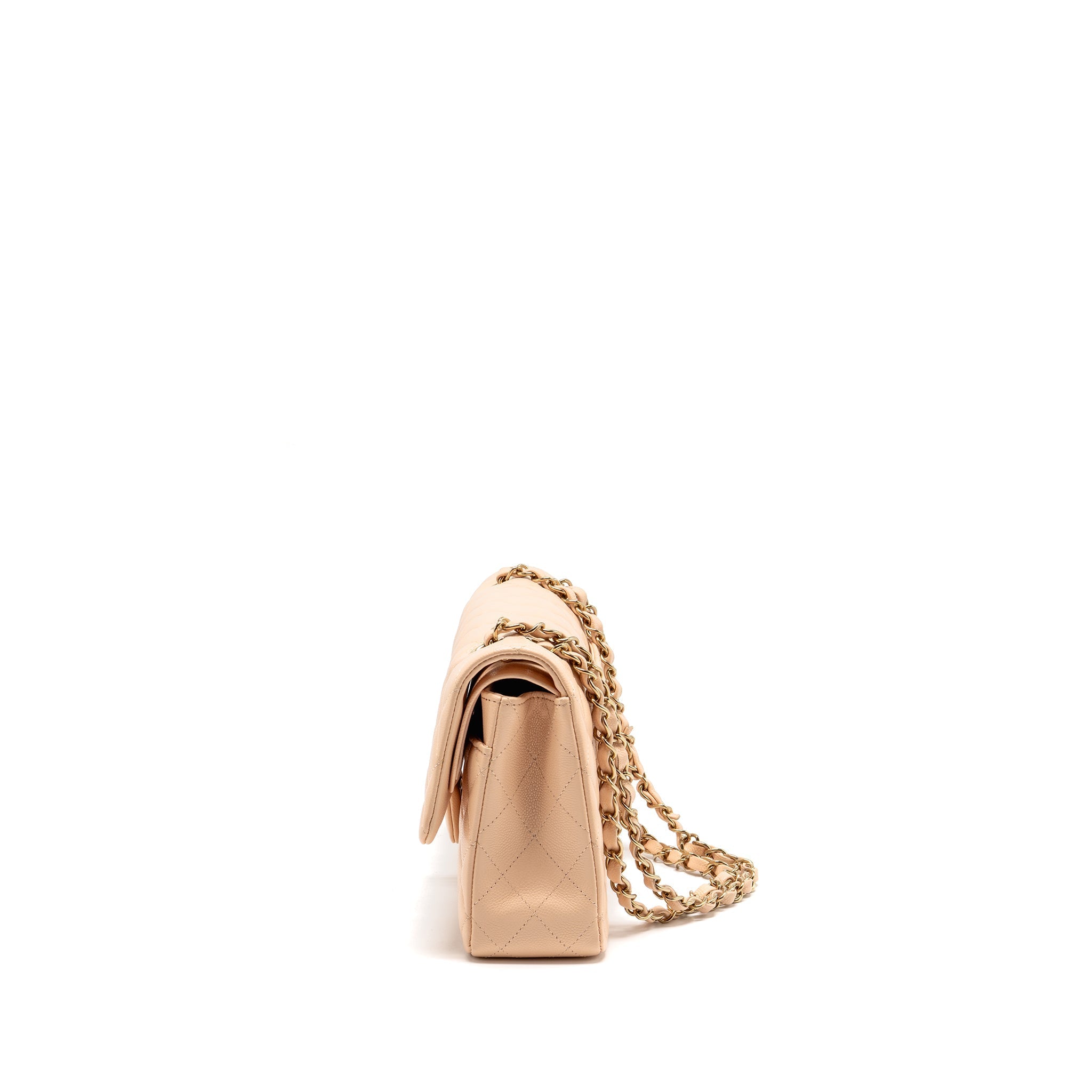 CHANEL MEDIUM CLASSIC DOUBLE FLAP BAG CAVIAR NN269 BEIGE LGHW (MICROCHIP)