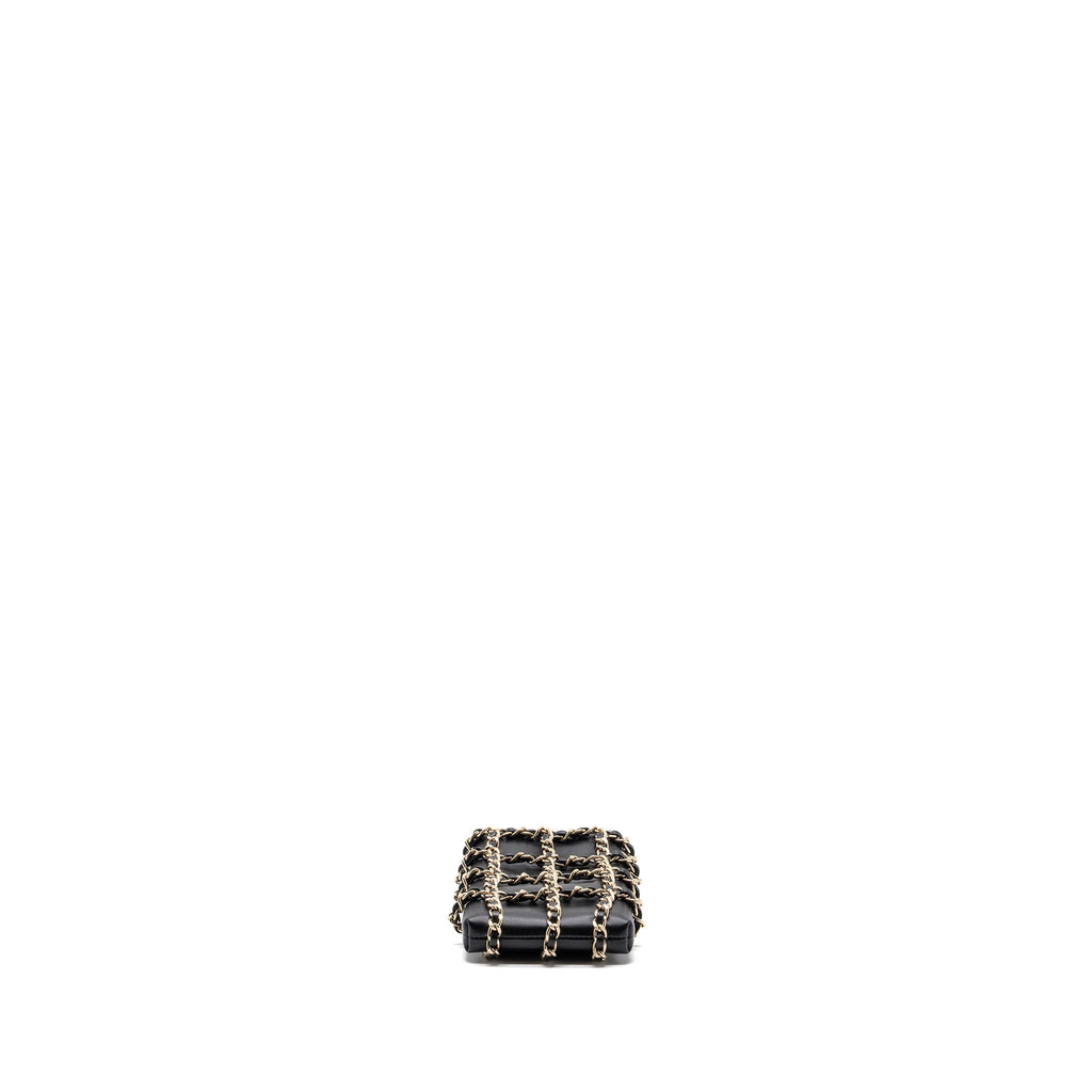 CHANEL GOLD CLUTCH O CHAIN PHONE HOLDER LAMBSKIN BLACK LGHW