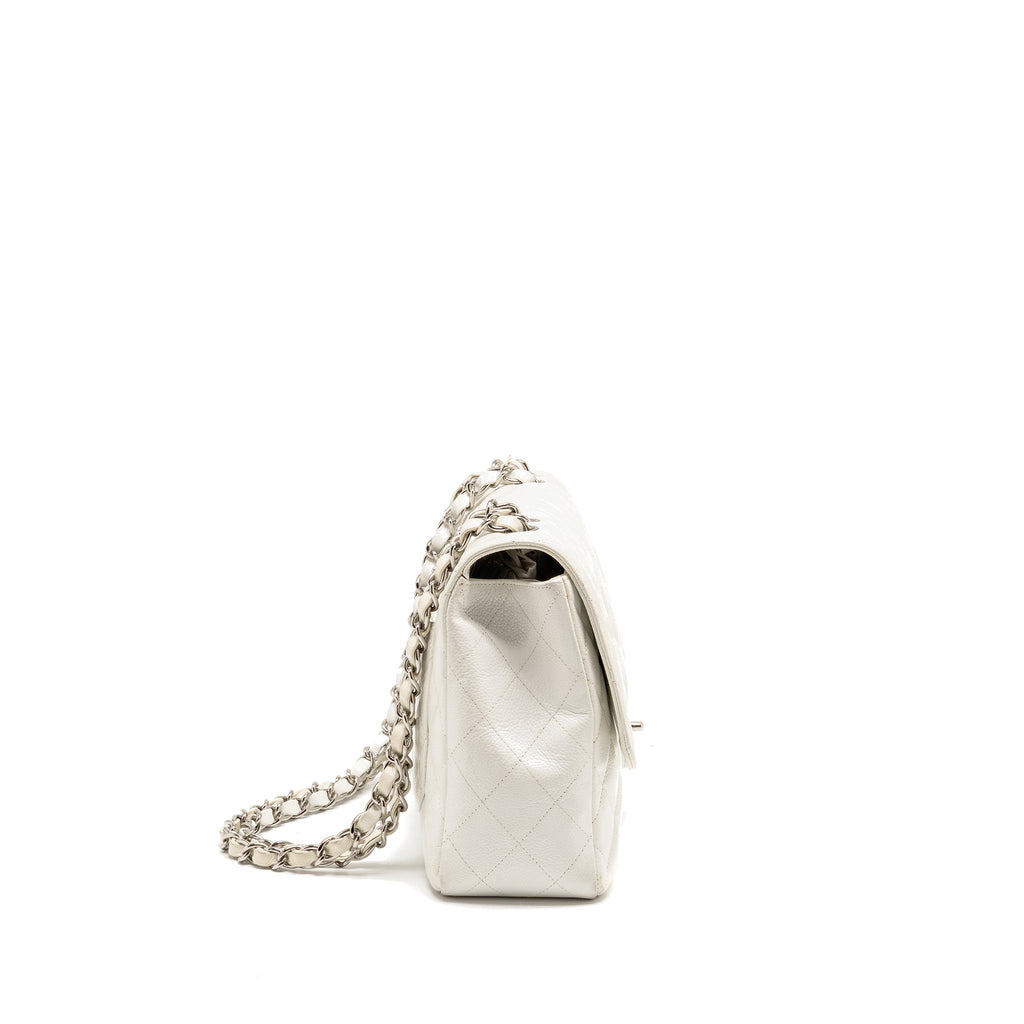 CHANEL JUMBO CLASSIC SINGLE FLAP BAG CAVIAR WHITE SHW