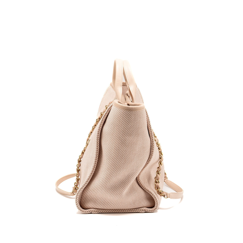 CHANEL DEAUVILLE TOTE BAG CANVAS LIGHT PINK LGHW