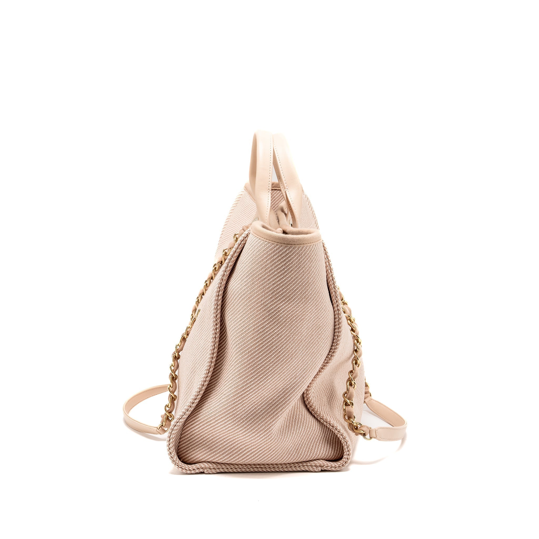 CHANEL DEAUVILLE TOTE BAG CANVAS LIGHT PINK LGHW