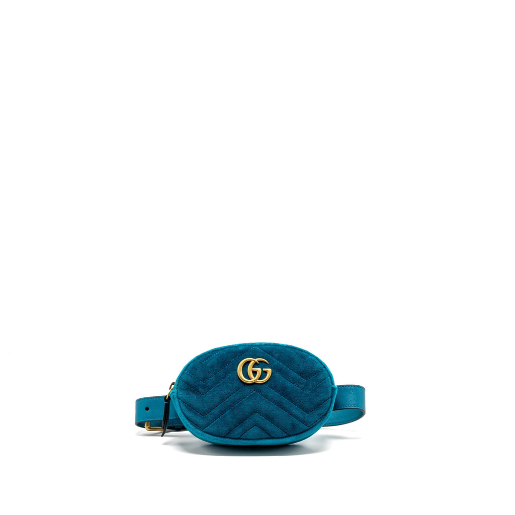 GUCCI SIZE 65 MARMONT BELT BAG VELVET BLUE GHW
