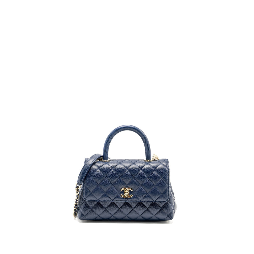 CHANEL SMALL COCO WITH LIZARD EMBOSSED HANDLE CAVIAR NAVY LGHW (MICROCHIP)