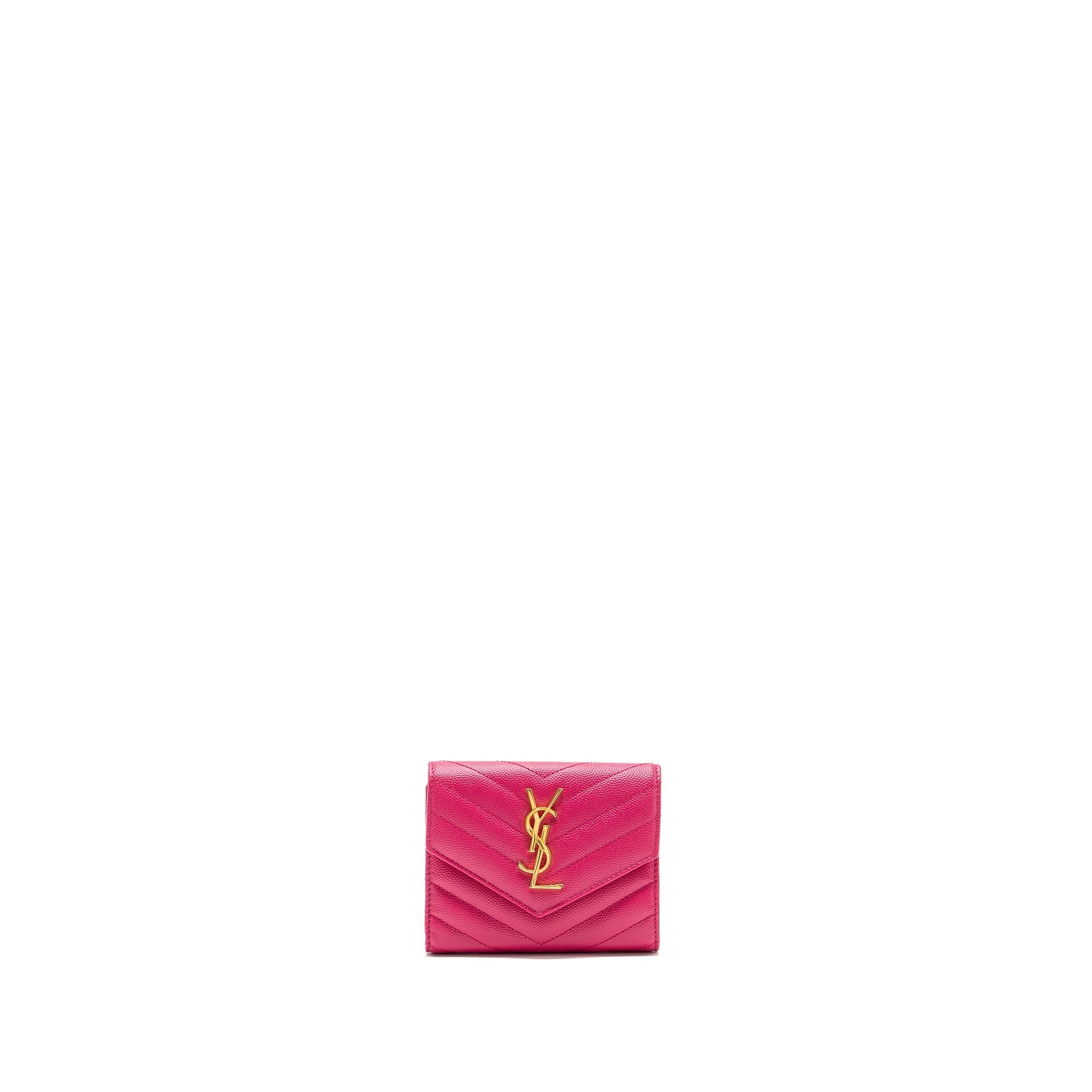 SAINT LAURENT COMPACT TRI-FOLD WALLET CALFSKIN PINK GHW