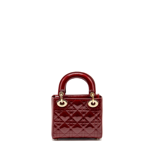 DIOR MINI LADY DIOR PATENT LEATHER RED GHW
