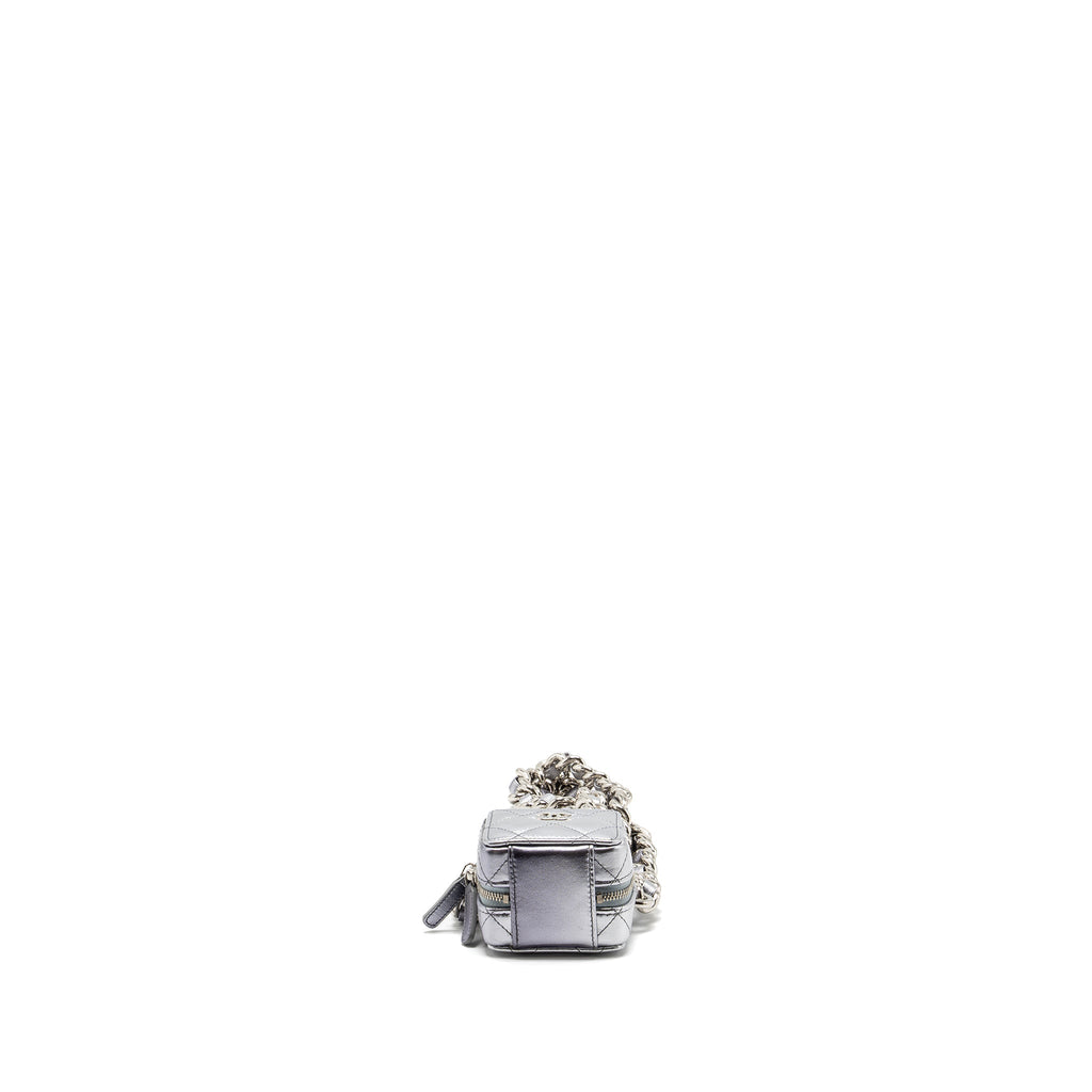 CHANEL MINI VANITY WITH GIANT CHAIN LAMBSKIN METALLIC GREY SHW