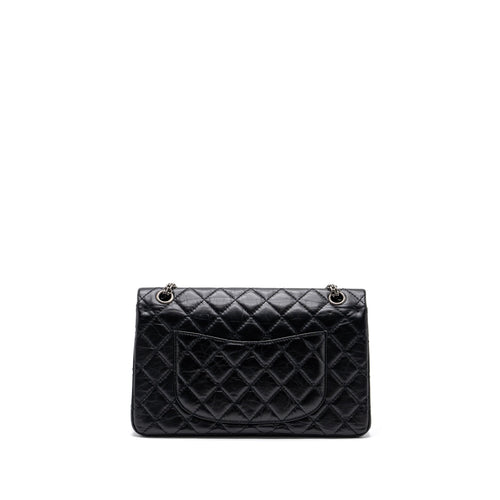 CHANEL 2.55 226 REISSUE FLAP BAG AGED CALFSKIN BLACK RUTHENIUM HARDWARE