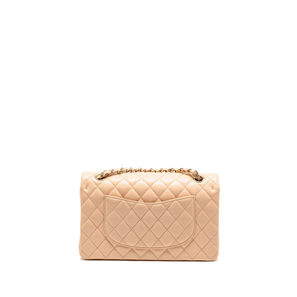 CHANEL MEDIUM CLASSIC DOUBLE FLAP BAG CAVIAR NN269 BEIGE LGHW (MICROCHIP)