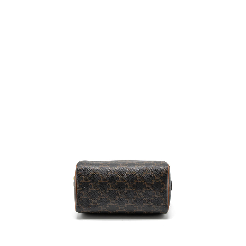 CELINE SMALL BOSTON BAG TRIOMPHE CANVAS/CALFSKIN TAN GHW
