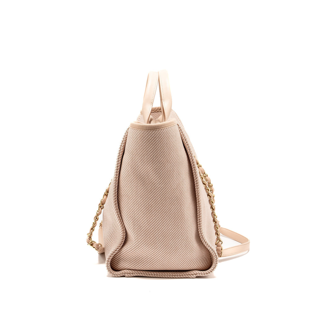 CHANEL DEAUVILLE TOTE BAG CANVAS LIGHT PINK LGHW