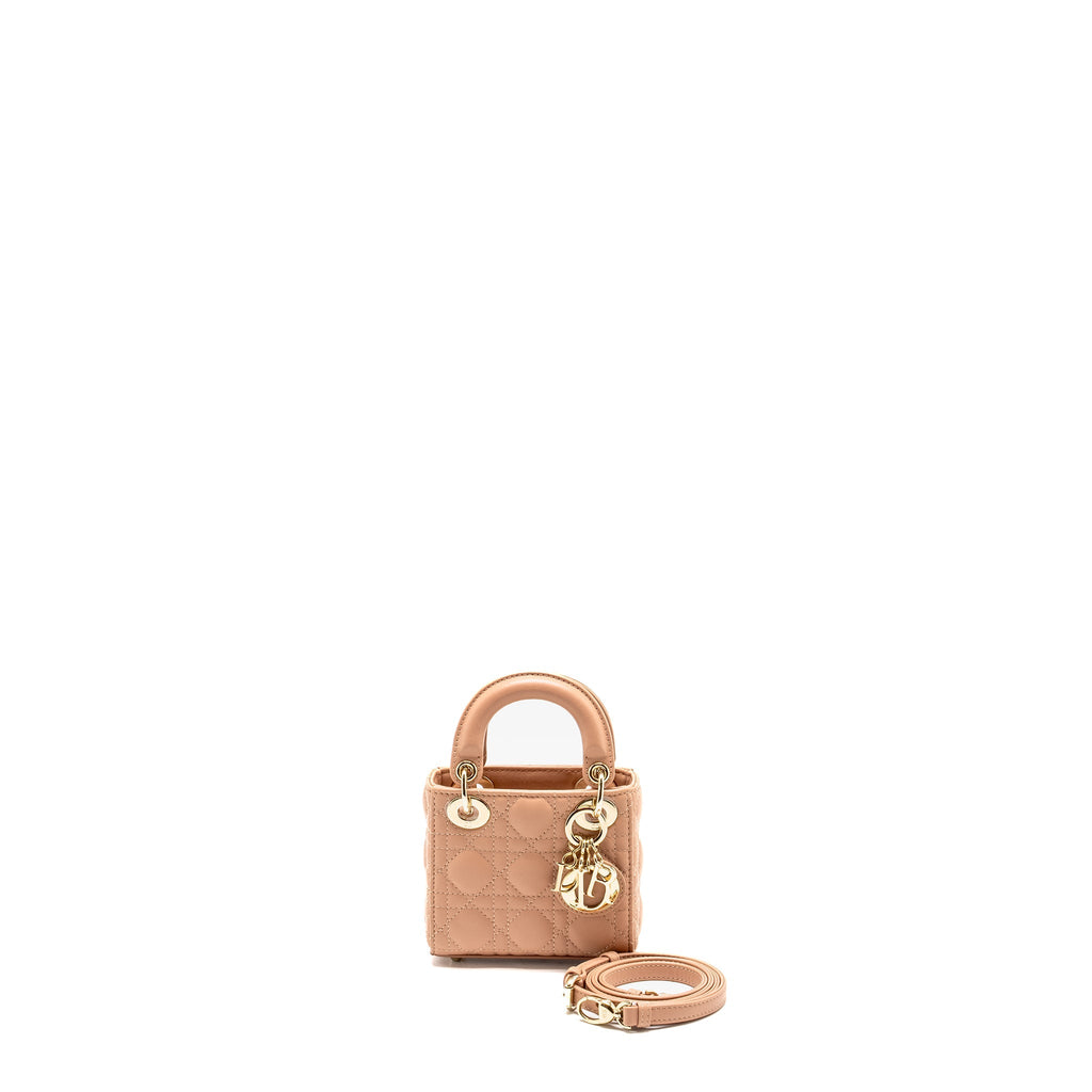 DIOR LADY DIOR MICRO BAG CANNAGE LAMBSKIN ROSE DES VENTS LGHW