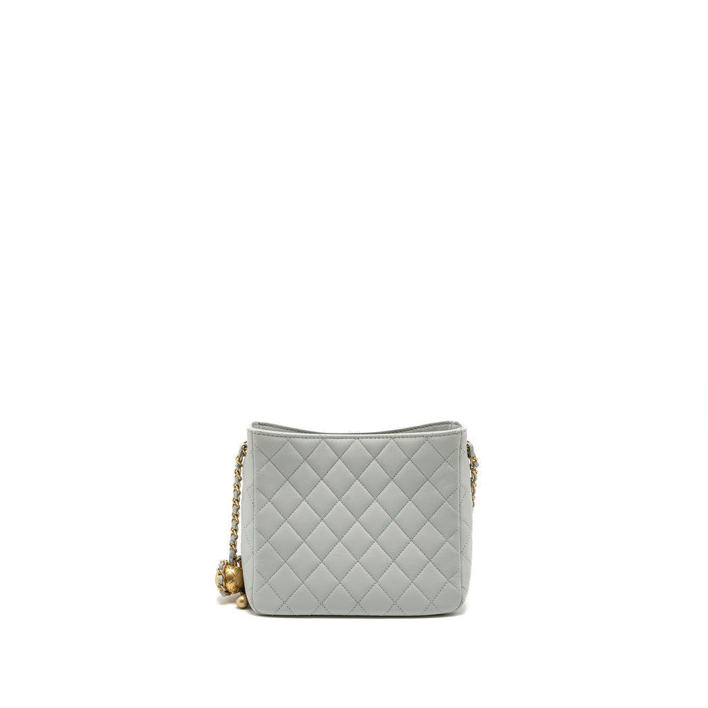 CHANEL PEARL CRUSH HOBO BAG LAMBSKIN LIGHT GREY BRUSHED GHW (MICROCHIP)