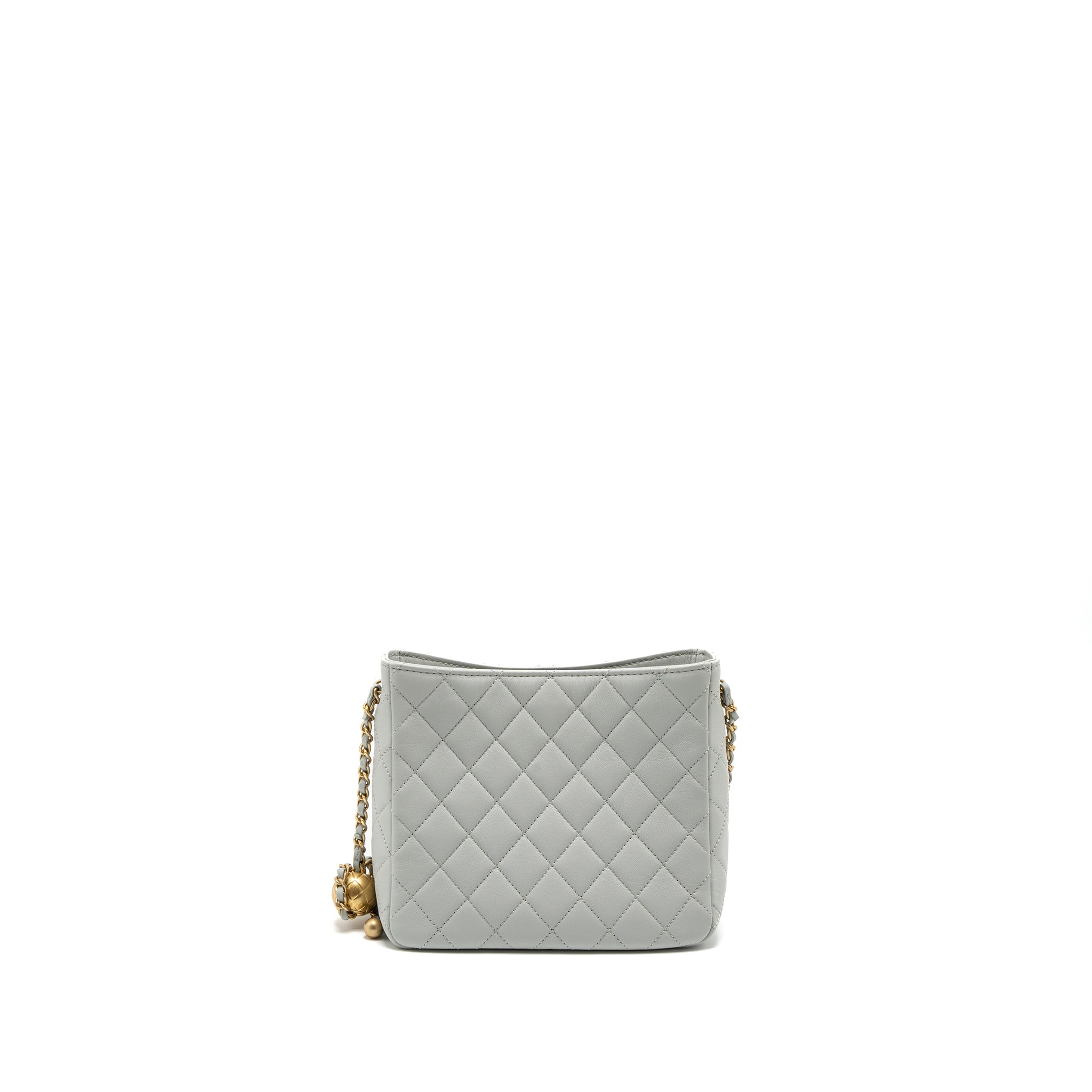 CHANEL PEARL CRUSH HOBO BAG LAMBSKIN LIGHT GREY BRUSHED GHW (MICROCHIP)