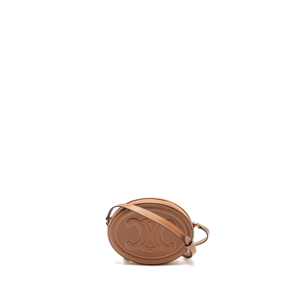 CELINE CROSSBODY OVAL PURSE CUIRASS TRIOMPHE SMOOTH CALFSKIN TAN GHW