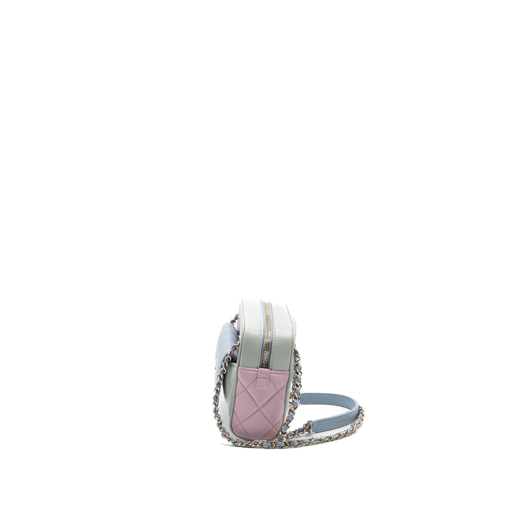 CHANEL SMALL CAMERA BAG GOATSKIN MULTICOLOR GREEN / BLUE / PINK LGHW
