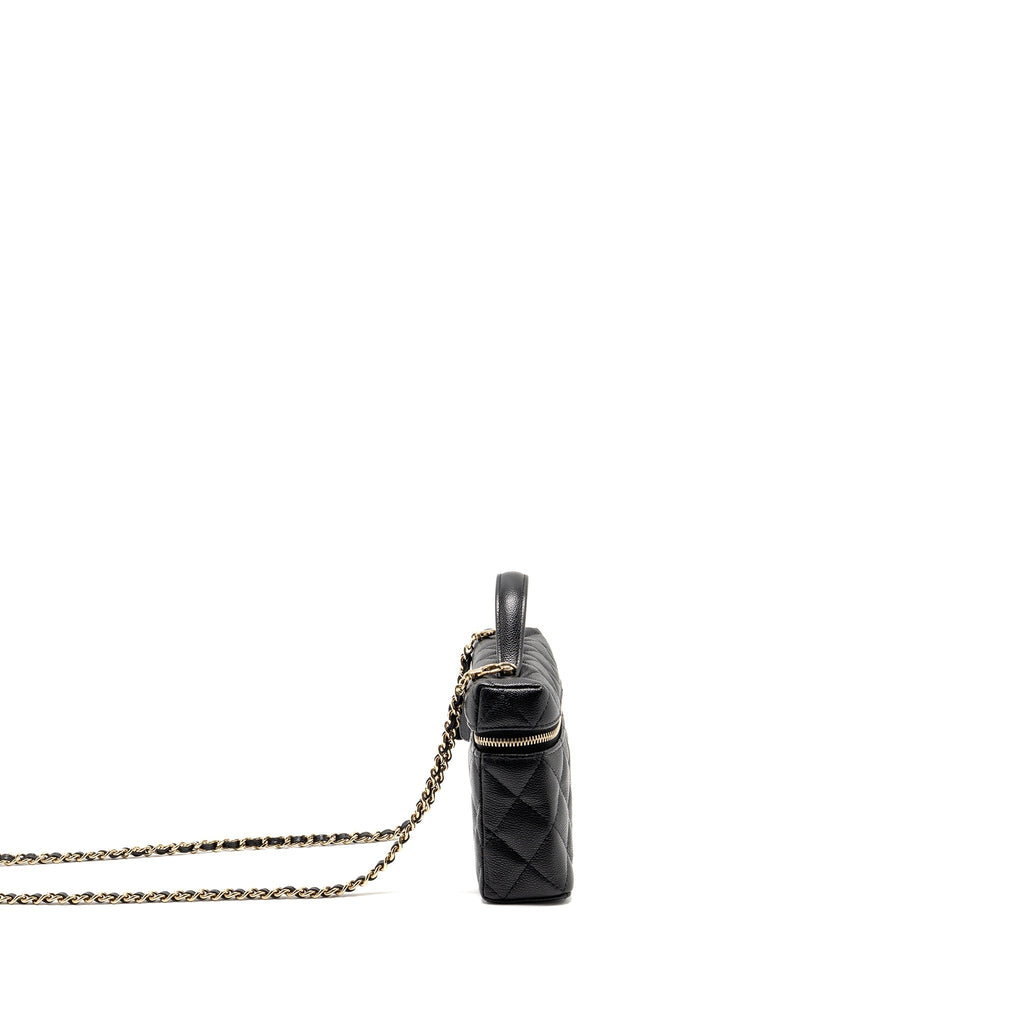 CHANEL TOP HANDLE VANITY WITH CHAIN CAVIAR BLACK LGHW (MICROCHIP)