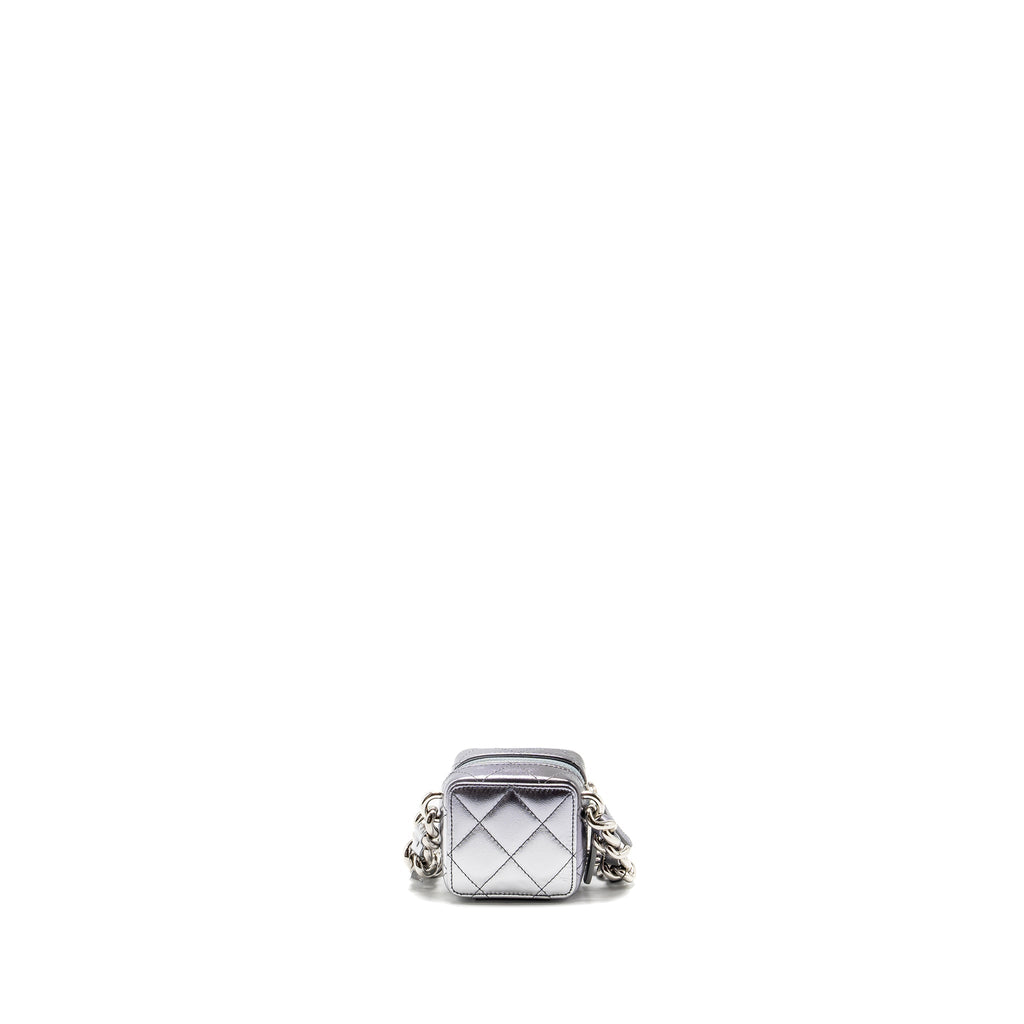 CHANEL MINI VANITY WITH GIANT CHAIN LAMBSKIN METALLIC GREY SHW