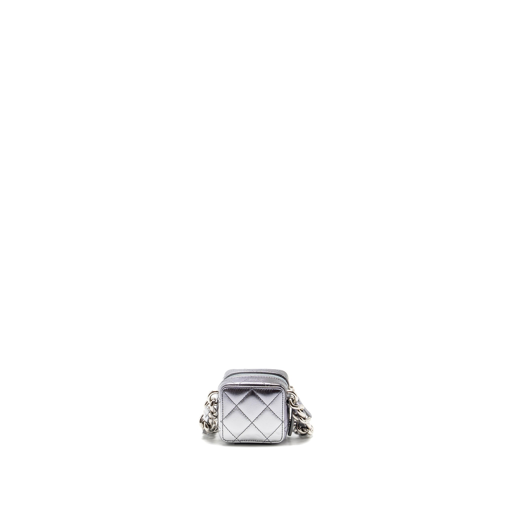 CHANEL MINI VANITY WITH GIANT CHAIN LAMBSKIN METALLIC GREY SHW