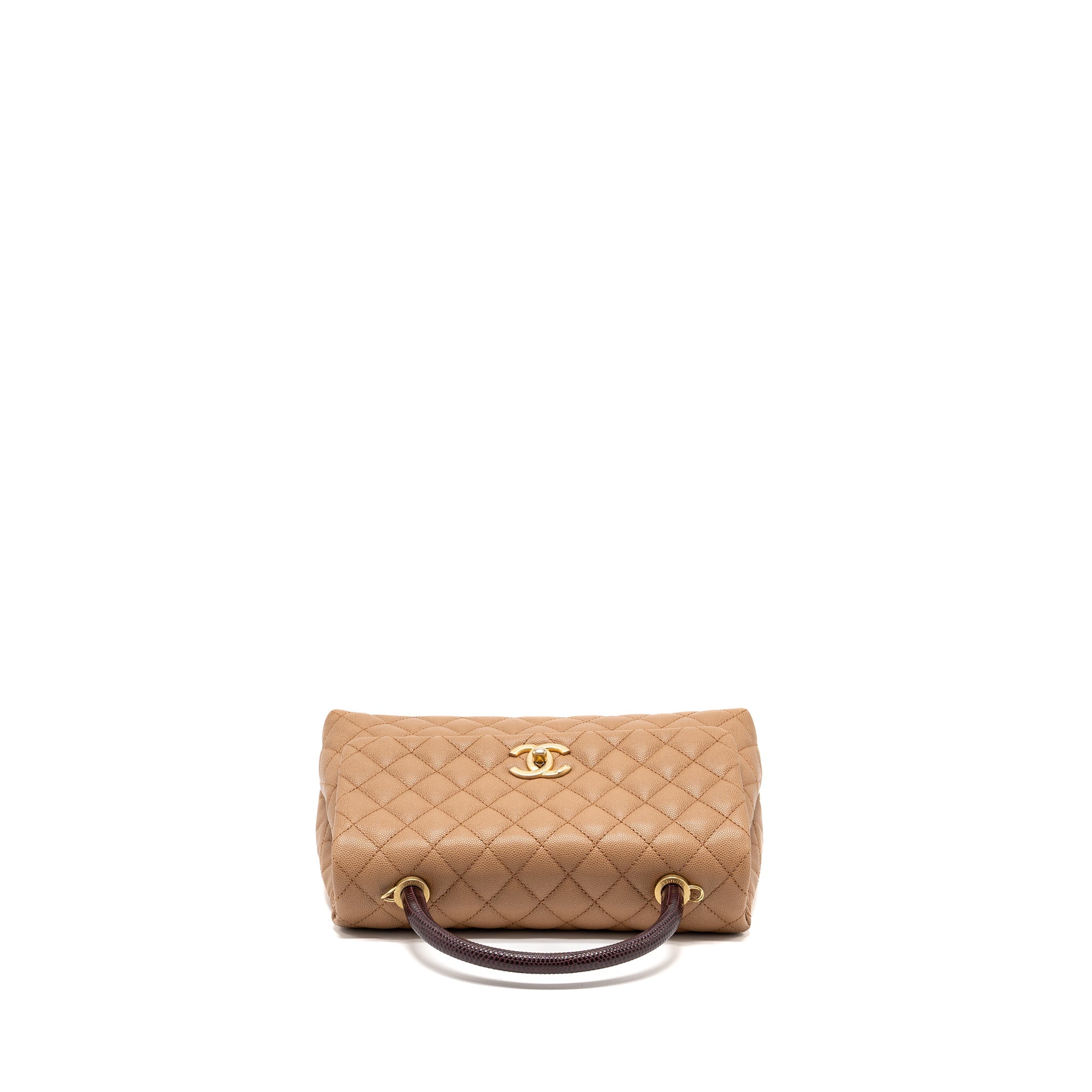 CHANEL MEDIUM COCO HANDLE WITH LIZARD HANDLE CAVIAR DARK BEIGE GHW
