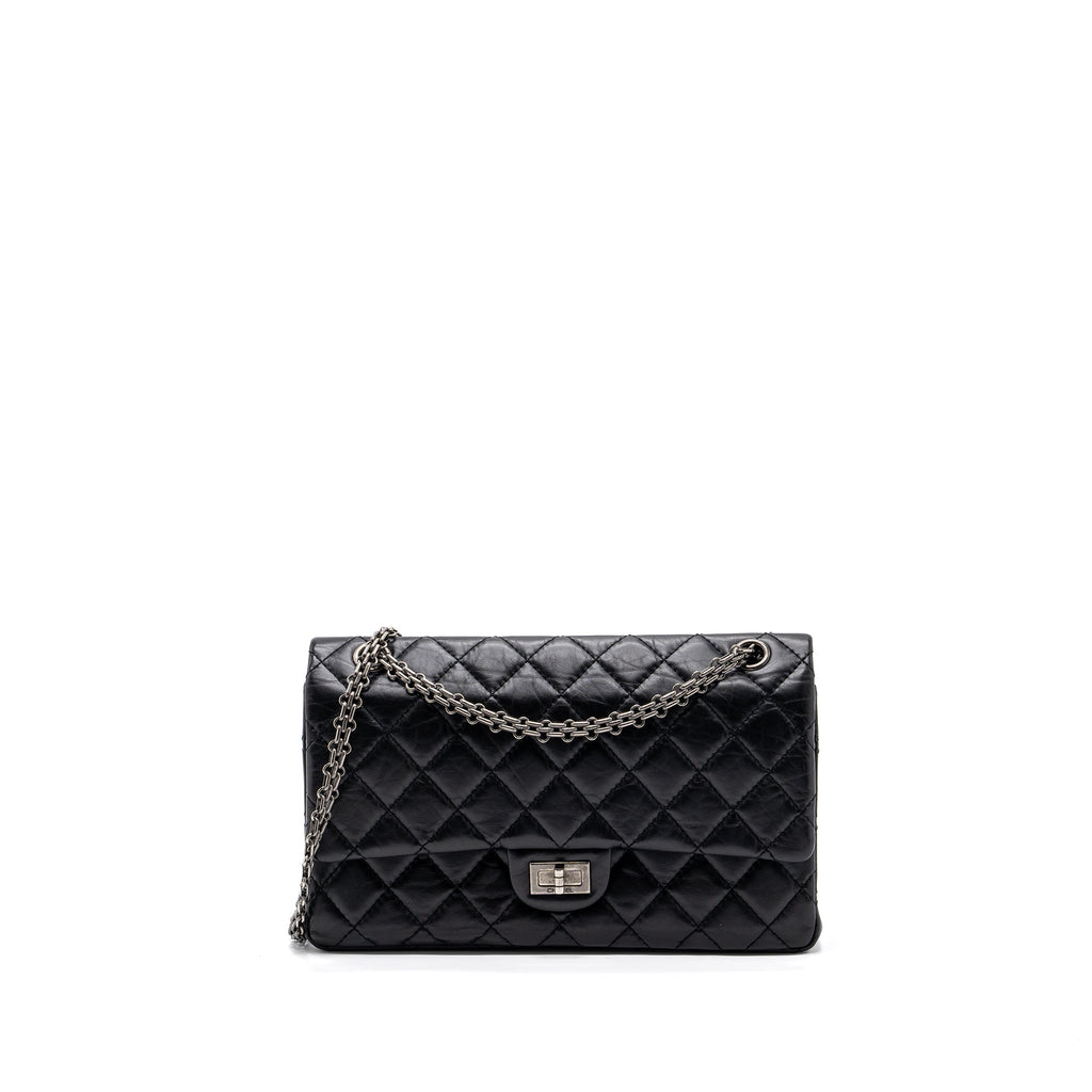 CHANEL 2.55 226 REISSUE FLAP BAG AGED CALFSKIN BLACK RUTHENIUM HARDWARE