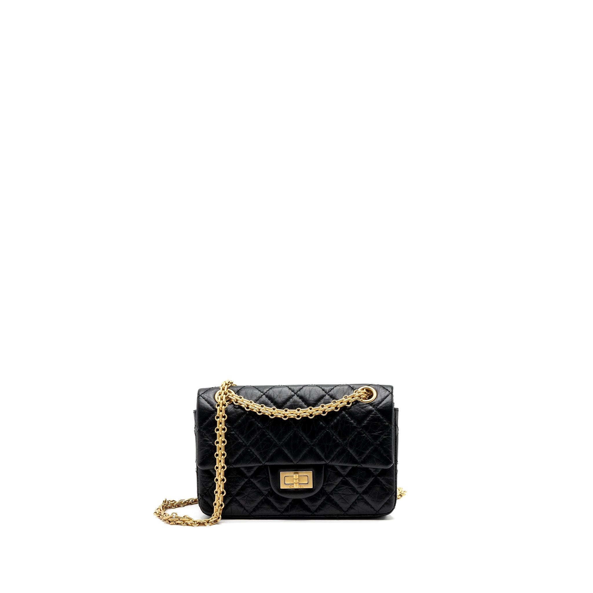 CHANEL MINI 2.55 REISSUE FLAP BAG AGED CALFSKIN BLACK GHW