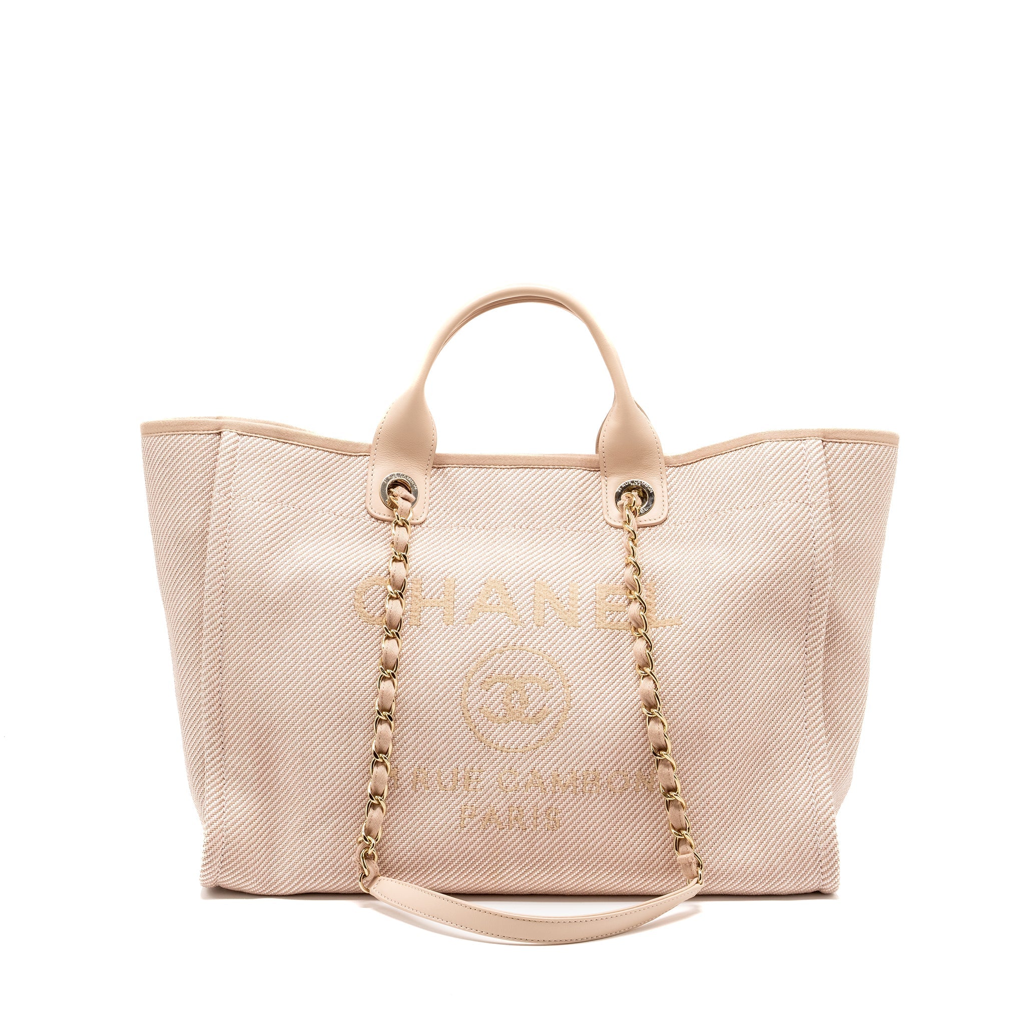 CHANEL DEAUVILLE TOTE BAG CANVAS LIGHT PINK LGHW