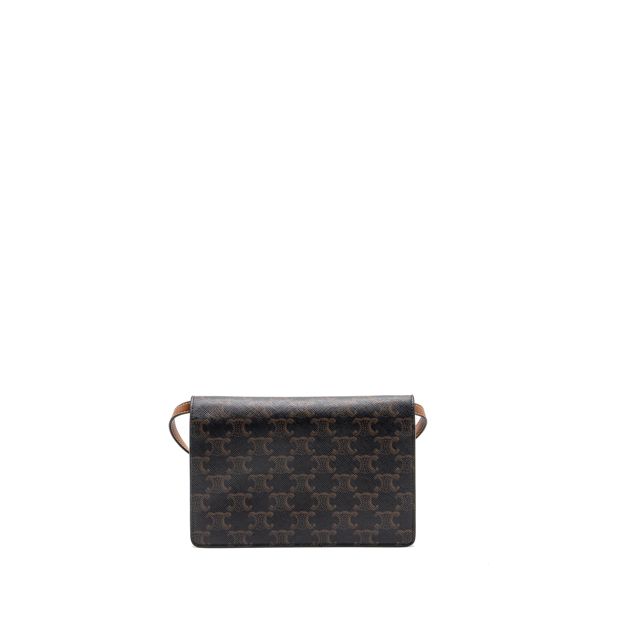 CELINE WALLET ON STRAP TRIOMPHE CANVAS/SMOOTH LAMBSKIN TAN GHW