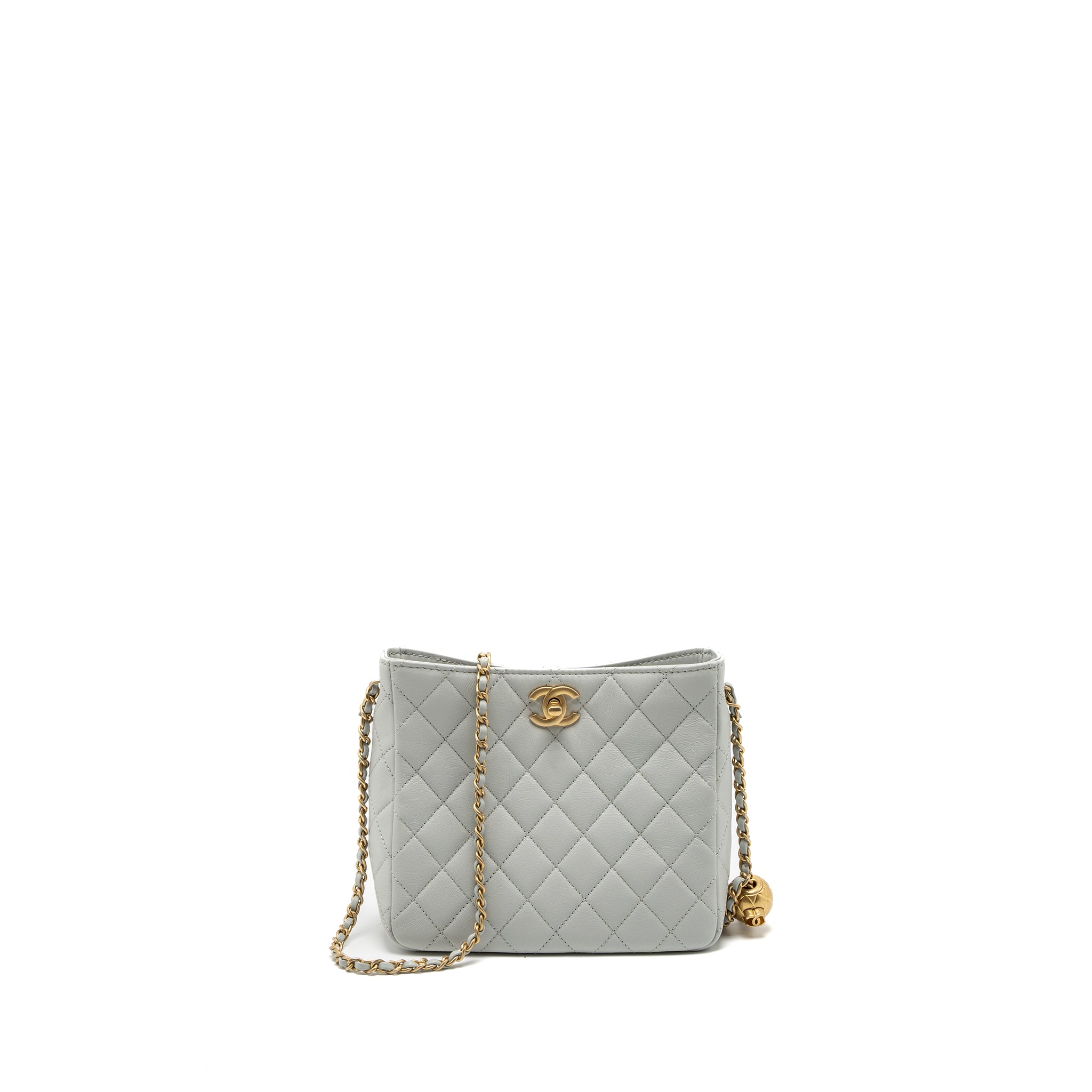 CHANEL PEARL CRUSH HOBO BAG LAMBSKIN LIGHT GREY BRUSHED GHW (MICROCHIP)