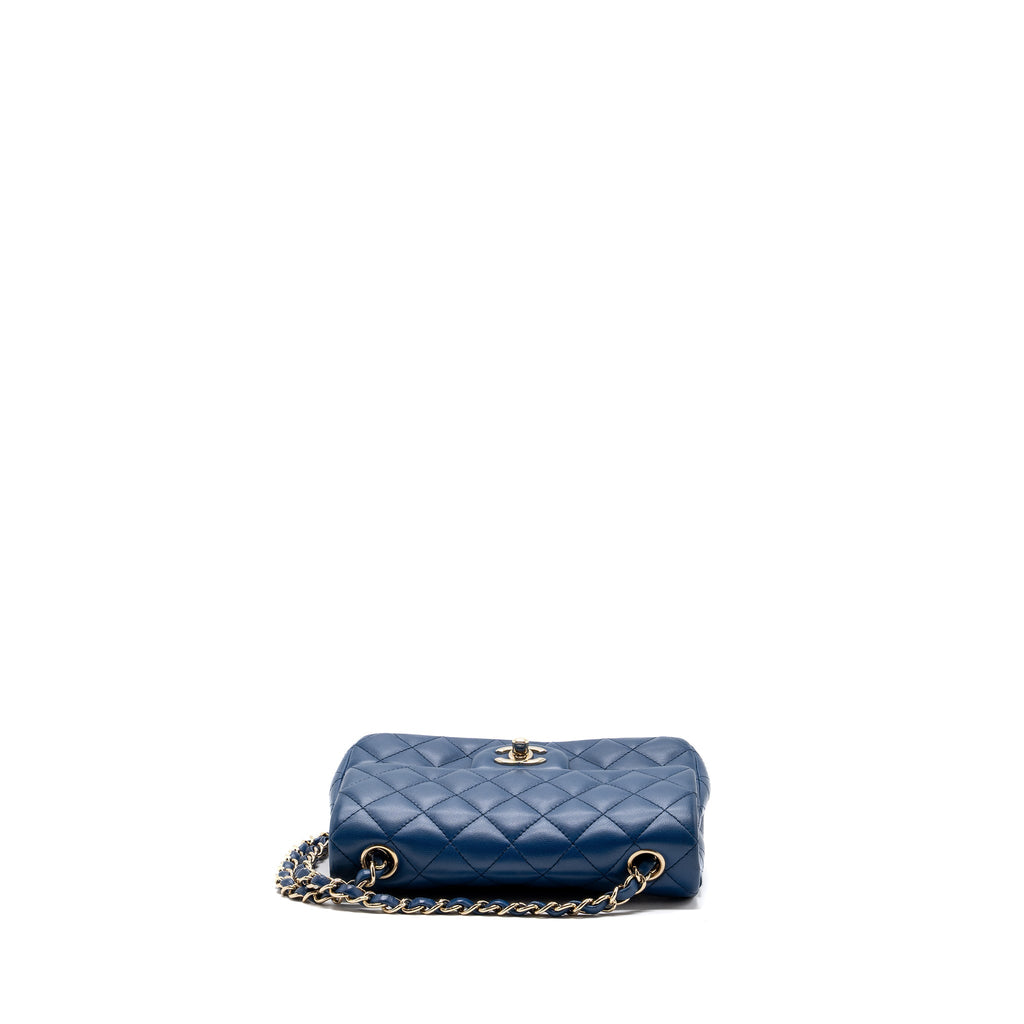 CHANEL MINI RECTANGULAR FLAP BAG LAMBSKIN BLUE LGHW