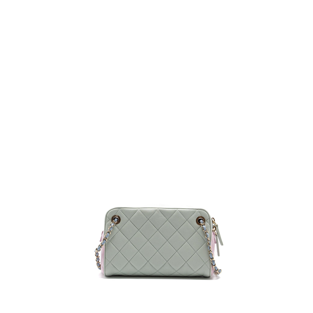 CHANEL SMALL CAMERA BAG GOATSKIN MULTICOLOR GREEN / BLUE / PINK LGHW