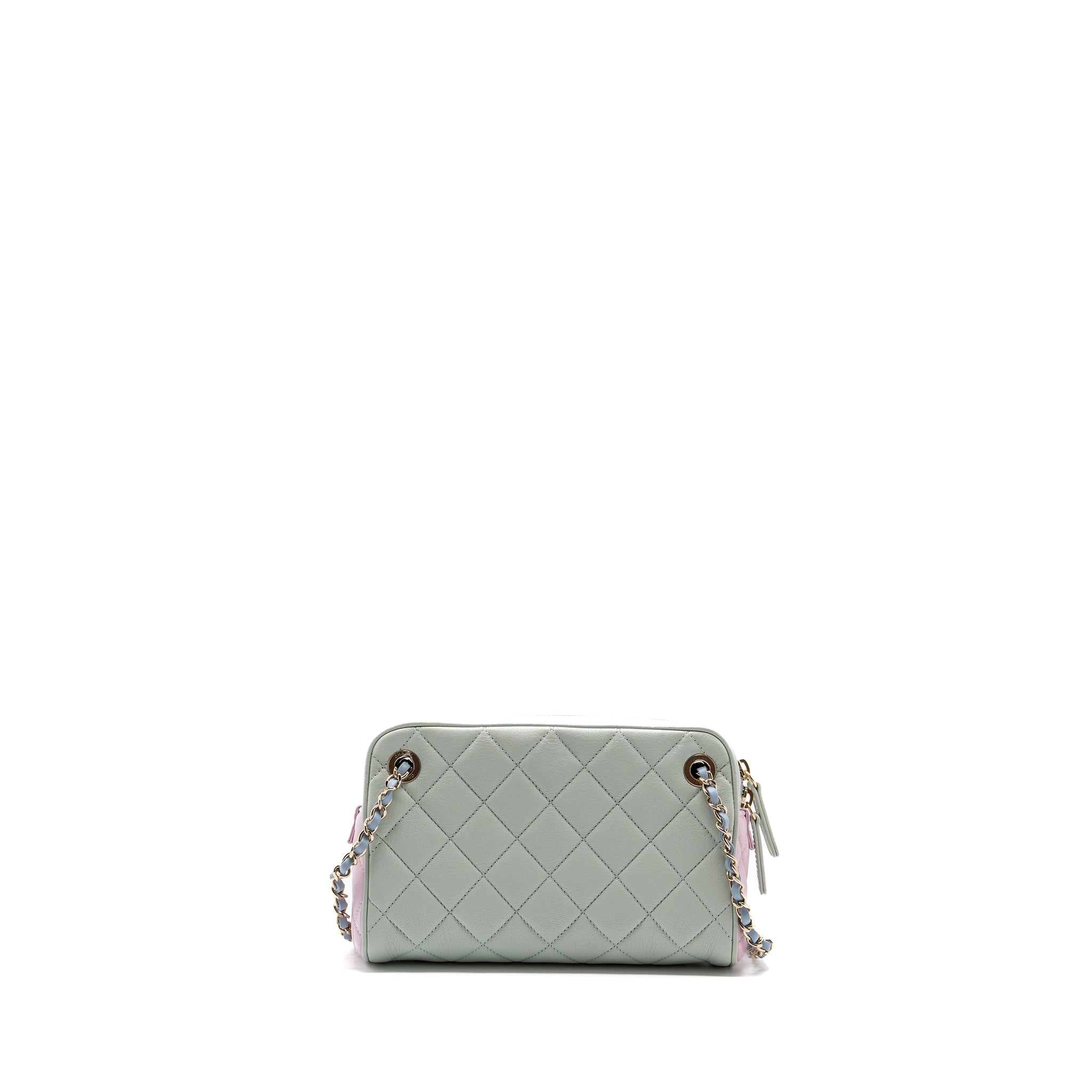CHANEL SMALL CAMERA BAG GOATSKIN MULTICOLOR GREEN / BLUE / PINK LGHW