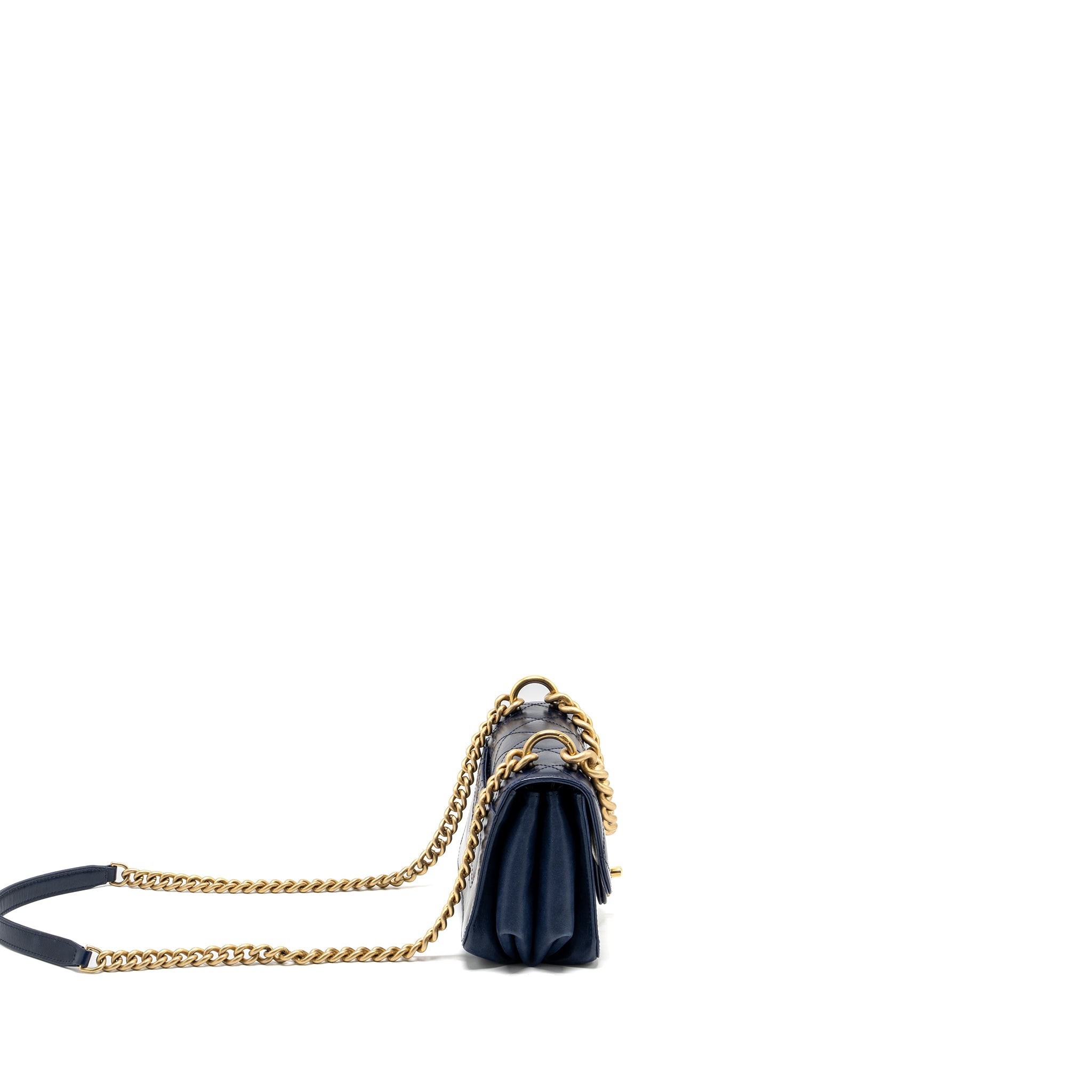 CHANEL QUILTED FLAP BAG WITH CHAIN HANDLE CALFSKIN DARK BLUE GHW