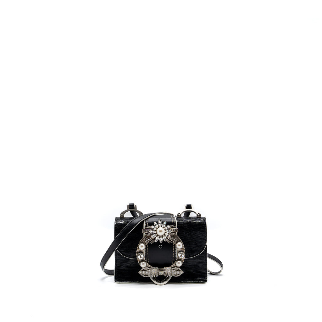 MIU MIU ST.LUCERTOLA EMBOSSED LEATHER BLACK SHW