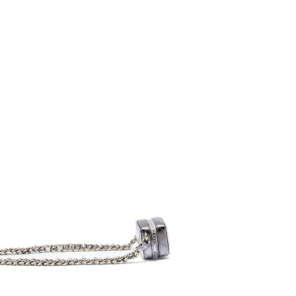 CHANEL MINI VANITY WITH GIANT CHAIN LAMBSKIN METALLIC GREY SHW