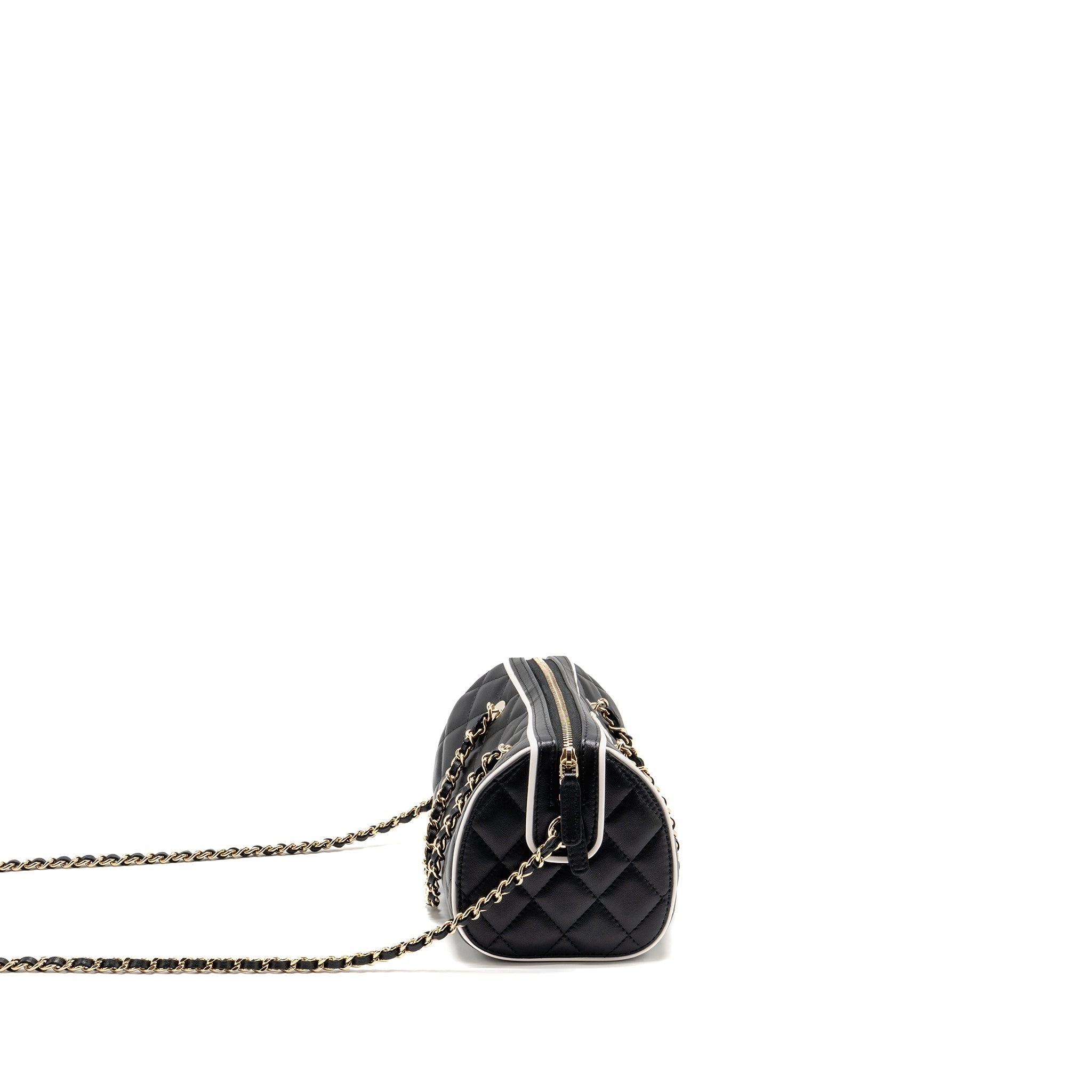 CHANEL 25P QUILTED BOWLING BAG LAMBSKIN BLACK LGHW (MICROCHIP)