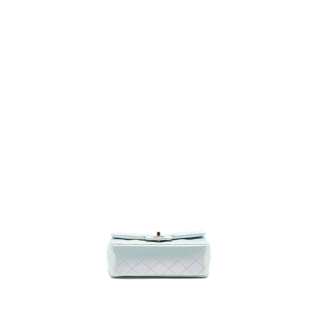 CHANEL 21K MINI RECTANGULAR FLAP BAG CALFSKIN IRIDESCENT LIGHT BLUE SHW (MICROCHIP)