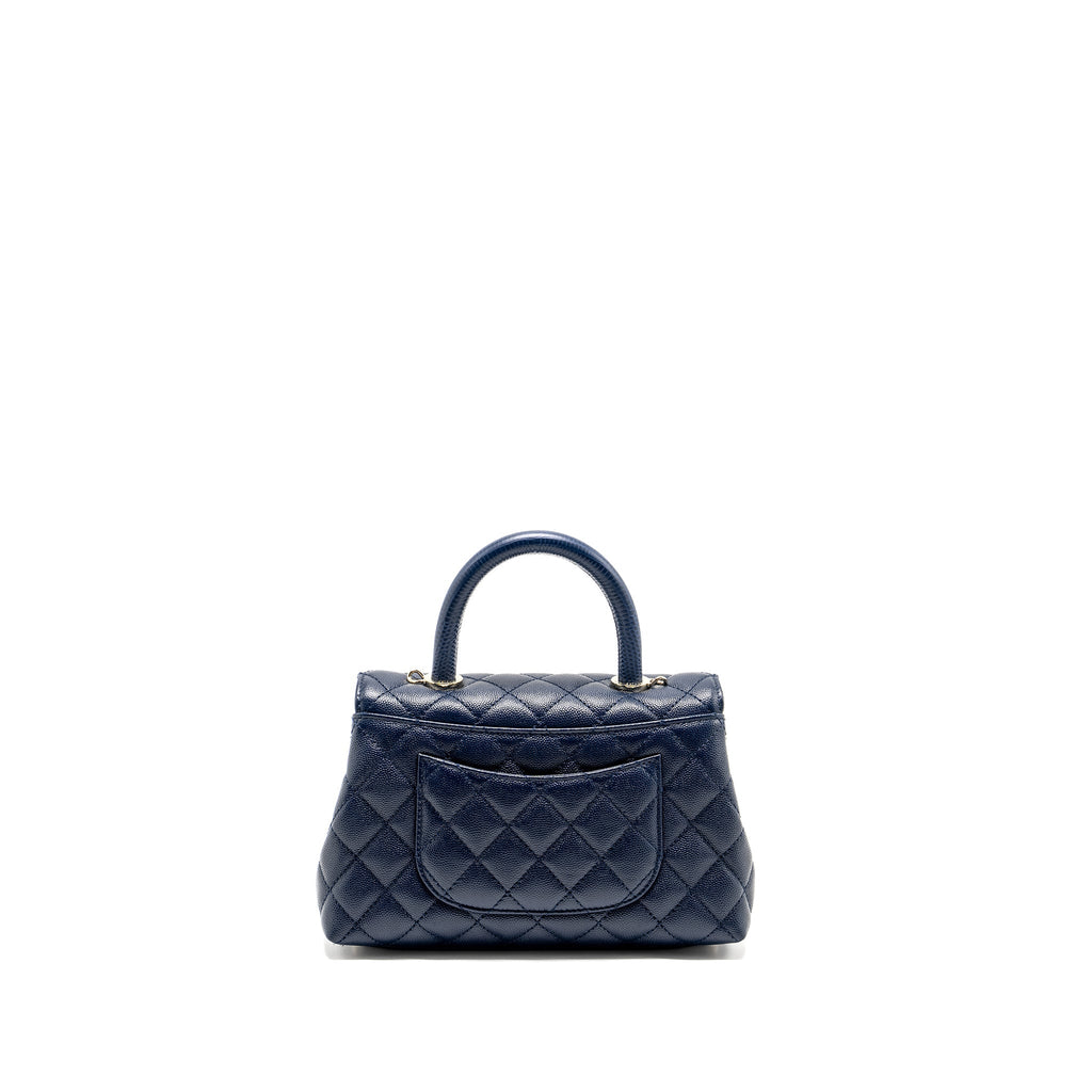 CHANEL SMALL COCO WITH LIZARD EMBOSSED HANDLE CAVIAR NAVY LGHW (MICROCHIP)