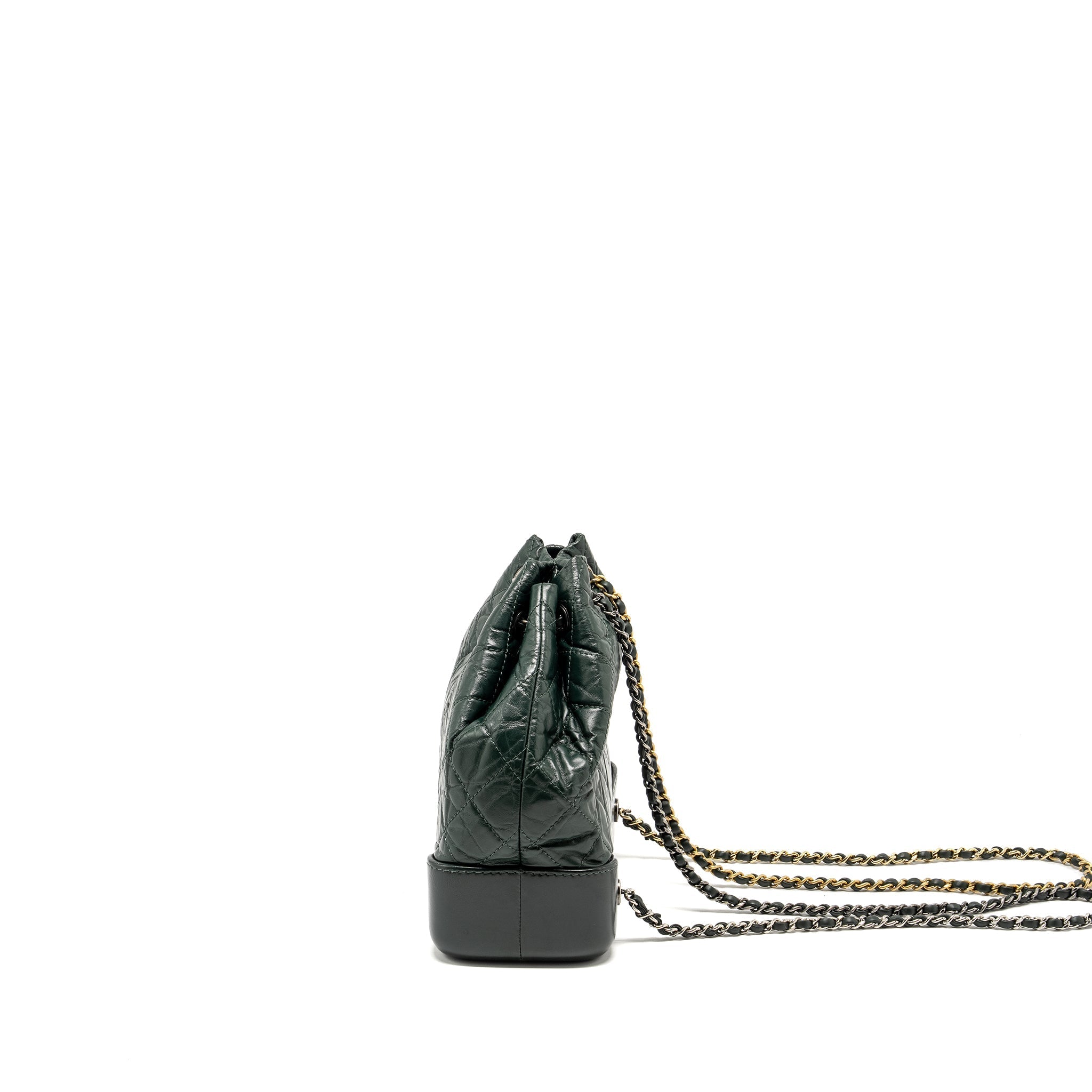 CHANEL SMALL GABRIELLE BACKPACK AGED CALFSKIN DARK GREEN MULTICOLOR HARDWARE