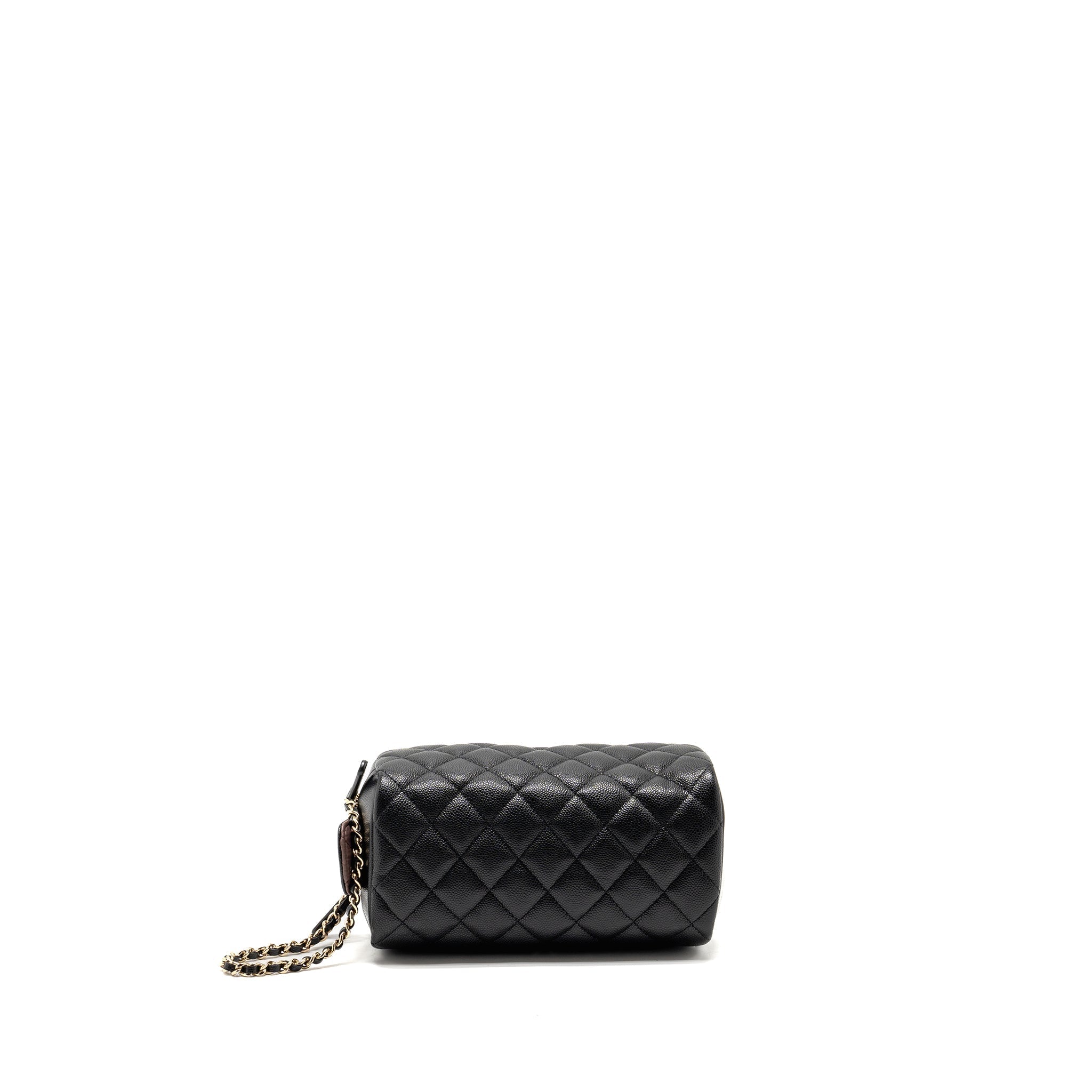 CHANEL DOUBLE ZIP POUCH COSMETIC CASE CAVIAR BLACK GHW (MICROCHIP)