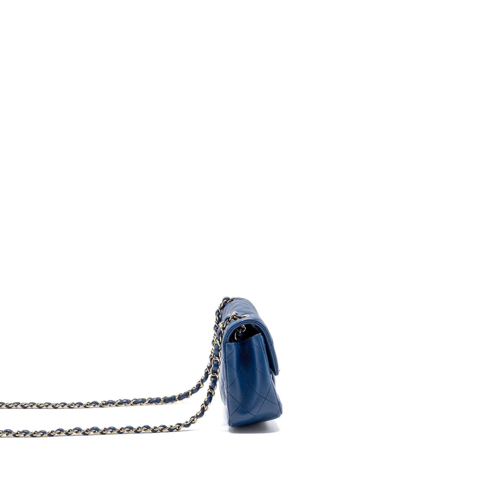 CHANEL MINI RECTANGULAR FLAP BAG LAMBSKIN BLUE LGHW