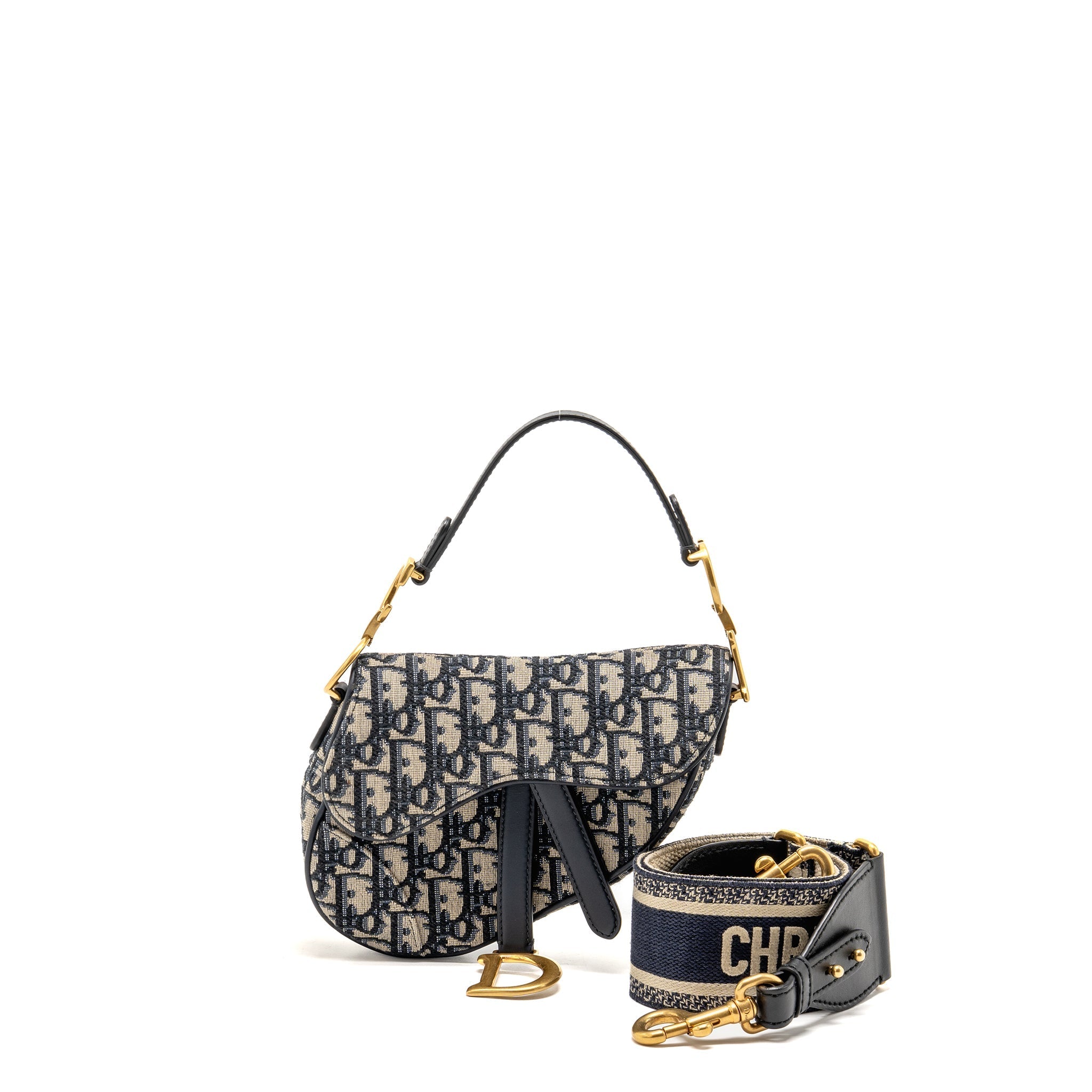 DIOR MINI SADDLE BAG OBLIQUE JACQUARD CANVAS BLUE GHW