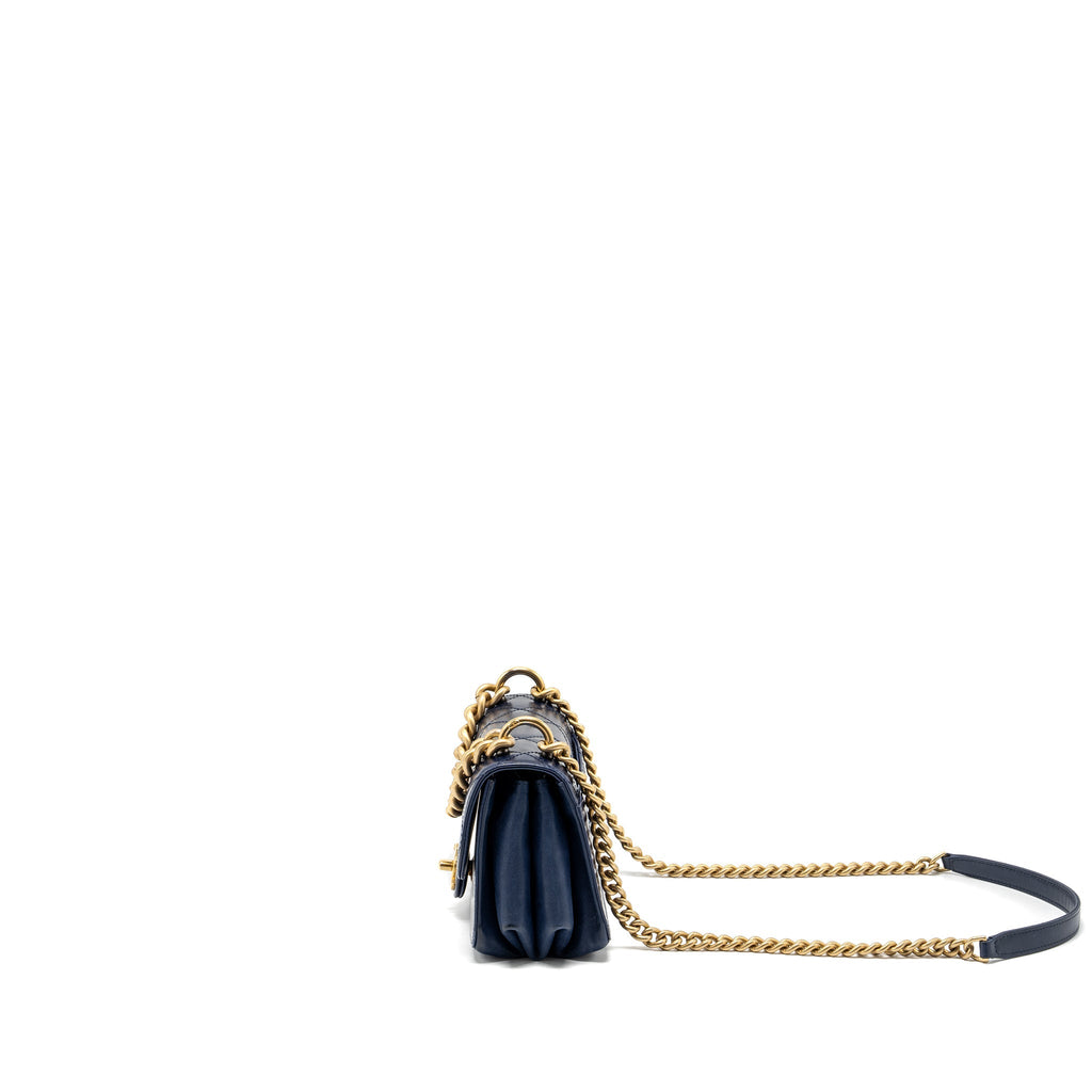 CHANEL QUILTED FLAP BAG WITH CHAIN HANDLE CALFSKIN DARK BLUE GHW