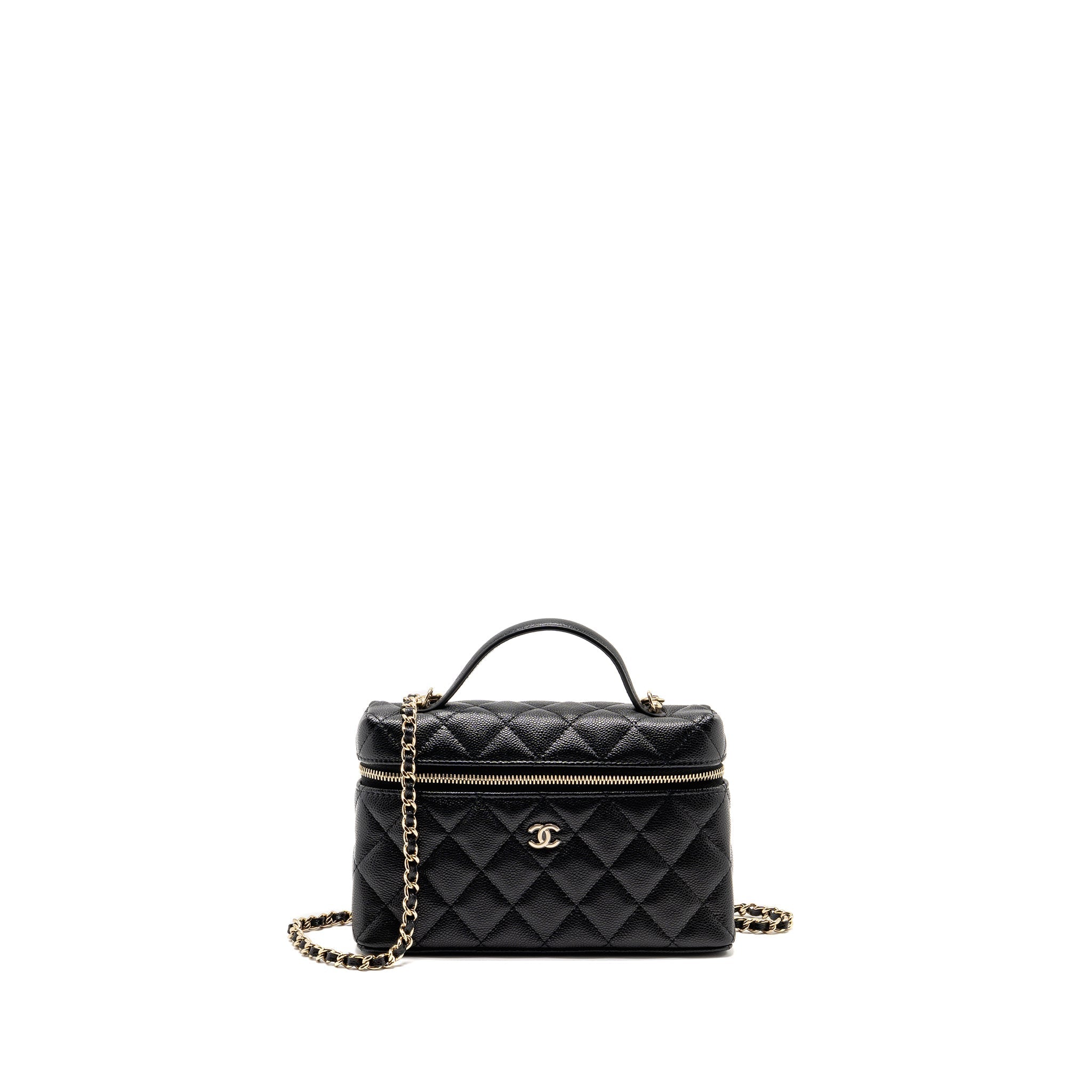 CHANEL TOP HANDLE VANITY WITH CHAIN CAVIAR BLACK LGHW (MICROCHIP)