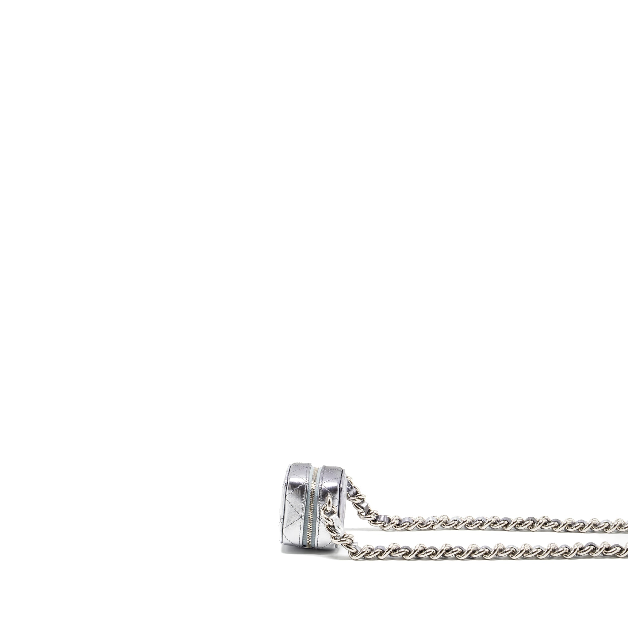 CHANEL MINI VANITY WITH GIANT CHAIN LAMBSKIN METALLIC GREY SHW