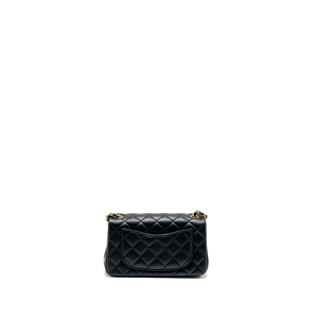 CHANEL PEARL CRUSH MINI RECTANGULAR FLAP BAG LAMBSKIN BLACK GHW (MICROCHIP)