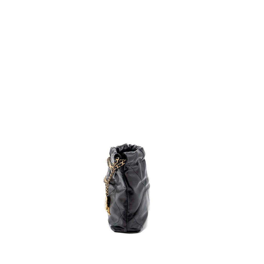 CHANEL MINI 22 BAG SHINY CALFSKIN BLACK GHW(MICROCHIP)