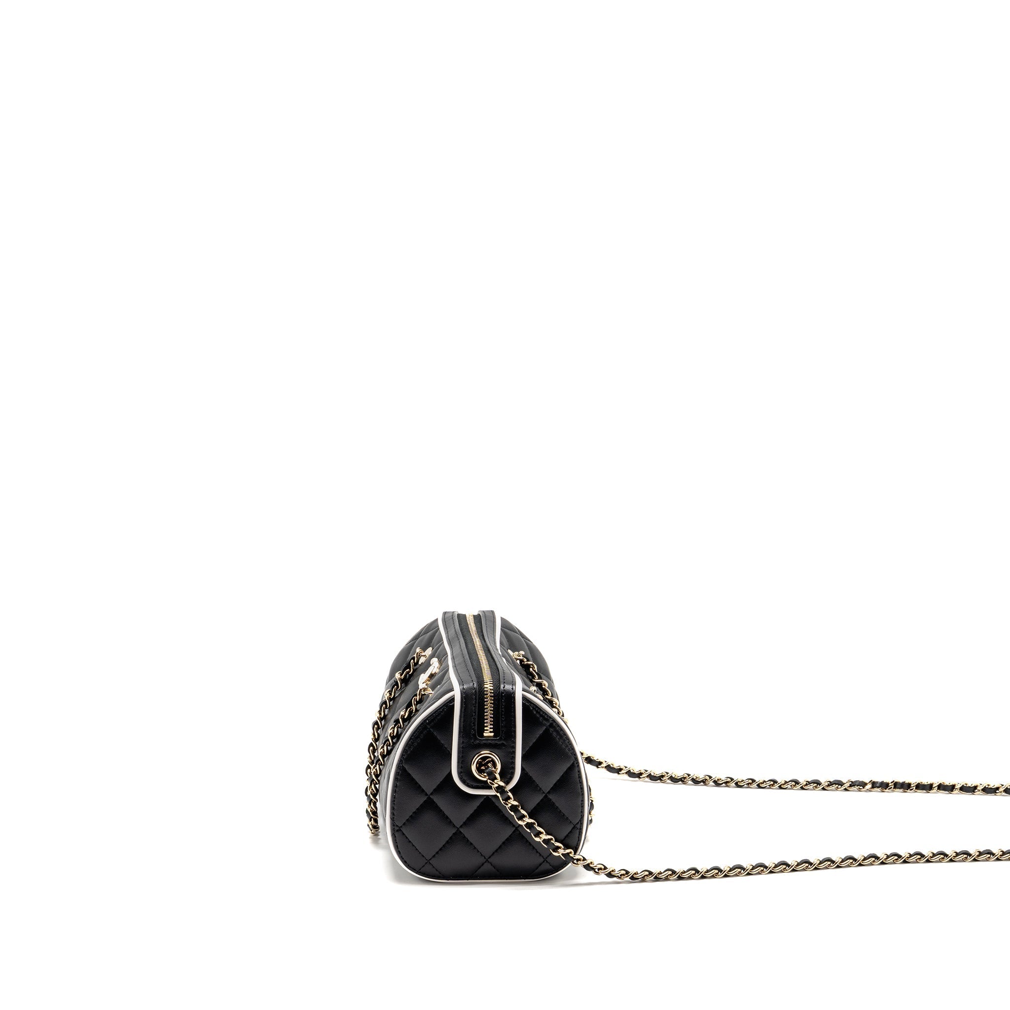 CHANEL 25P QUILTED BOWLING BAG LAMBSKIN BLACK LGHW (MICROCHIP)