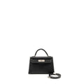 HERMES MINI KELLY II SPECIAL ORDER CHEVRE MYSORE BLACK / GRIS PERLE WHITE STITCHING SHW